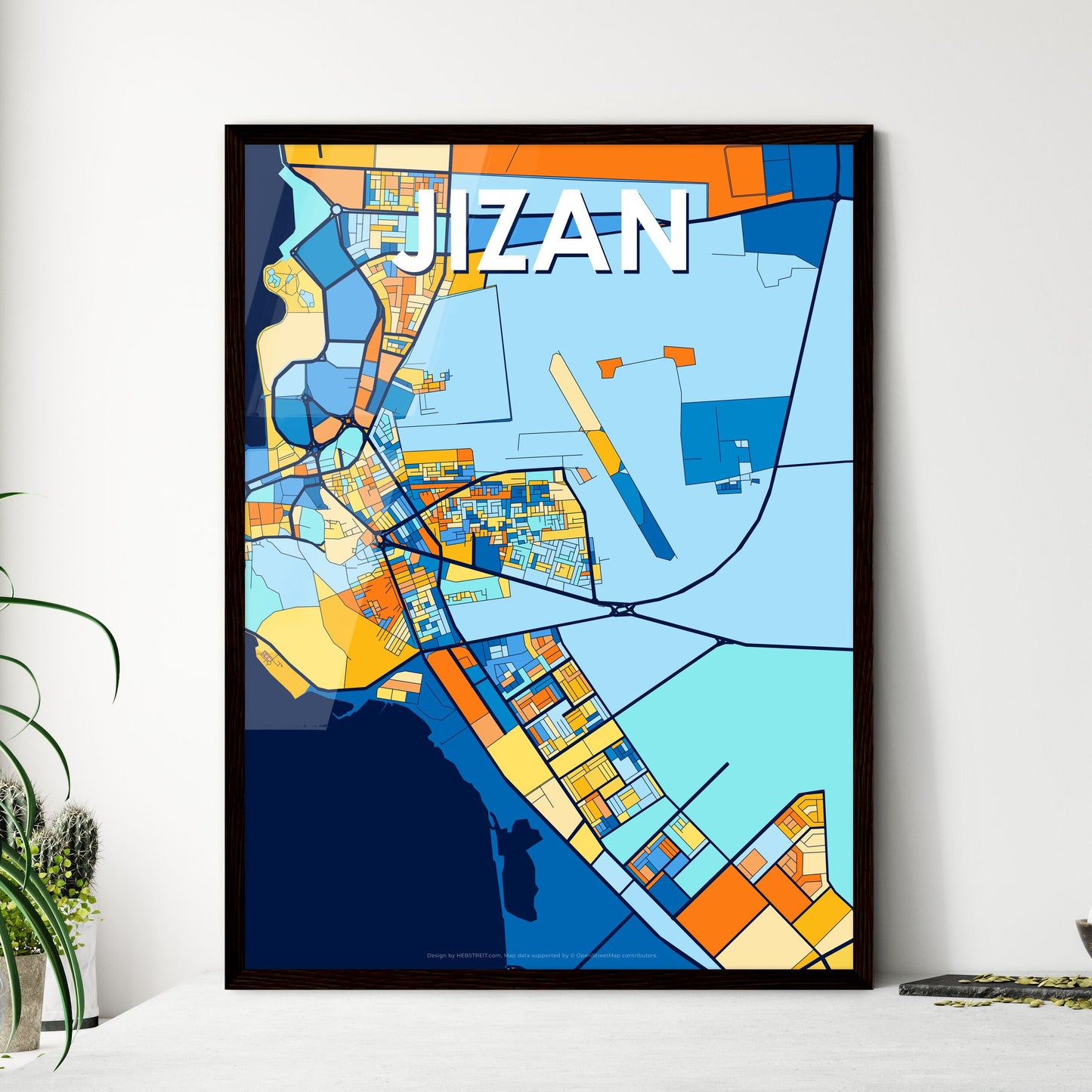 JIZAN SAUDI ARABIA Vibrant Colorful Art Map Poster Blue Orange