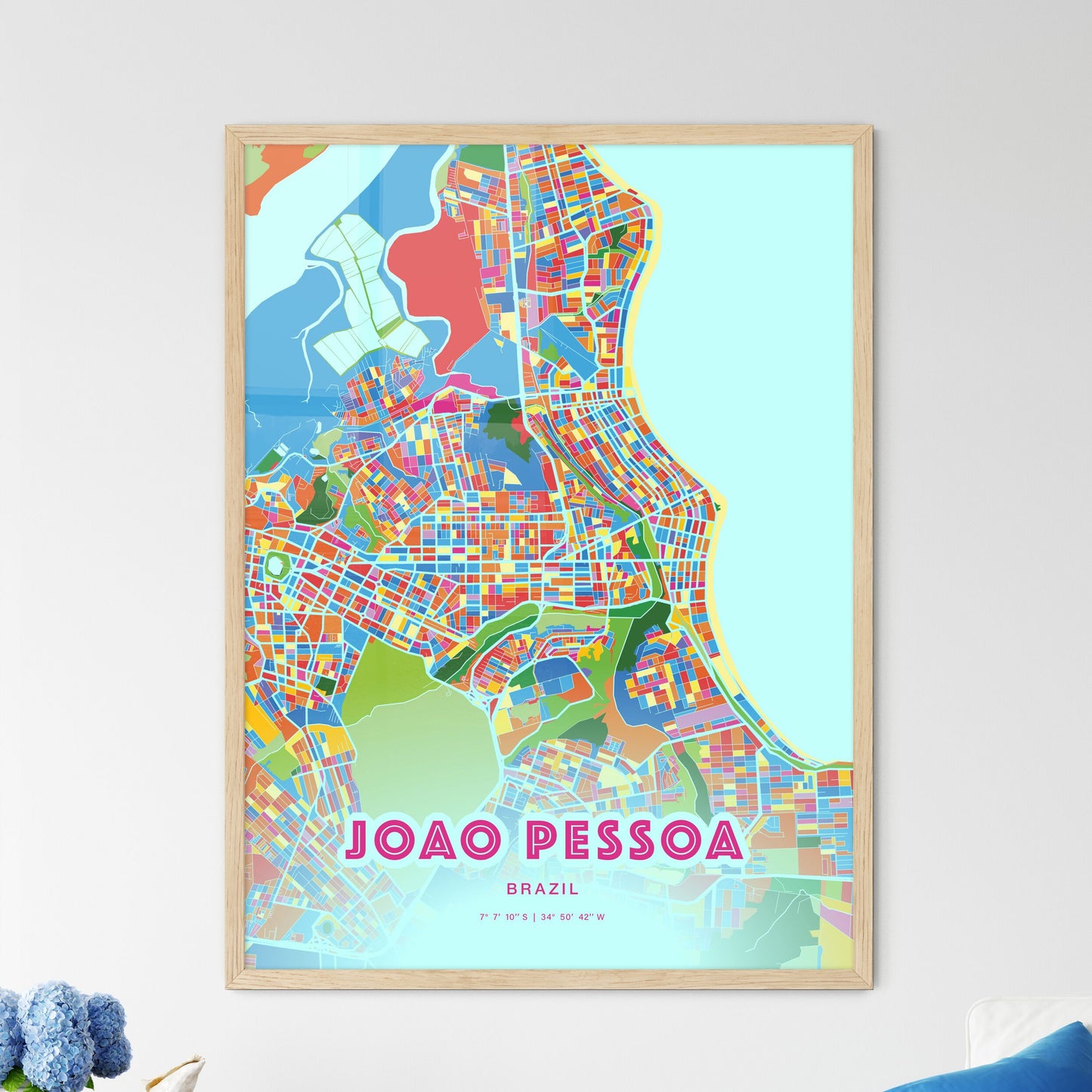 Colorful Joao Pessoa Brazil Fine Art Map Crazy Colors