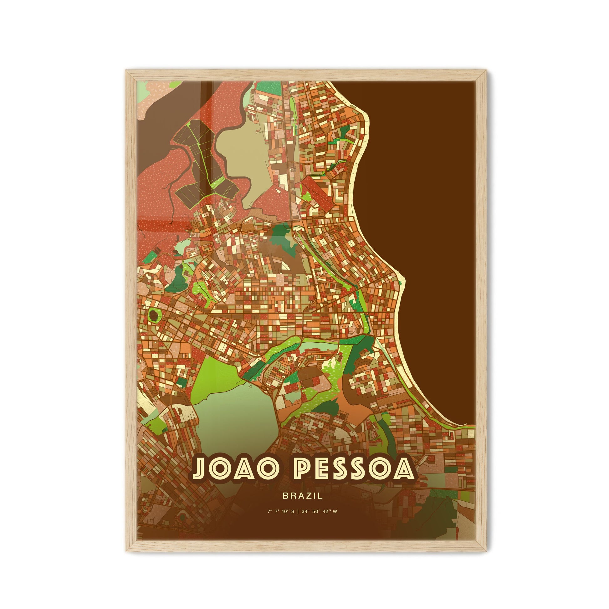 Colorful Joao Pessoa Brazil Fine Art Map Farmhouse