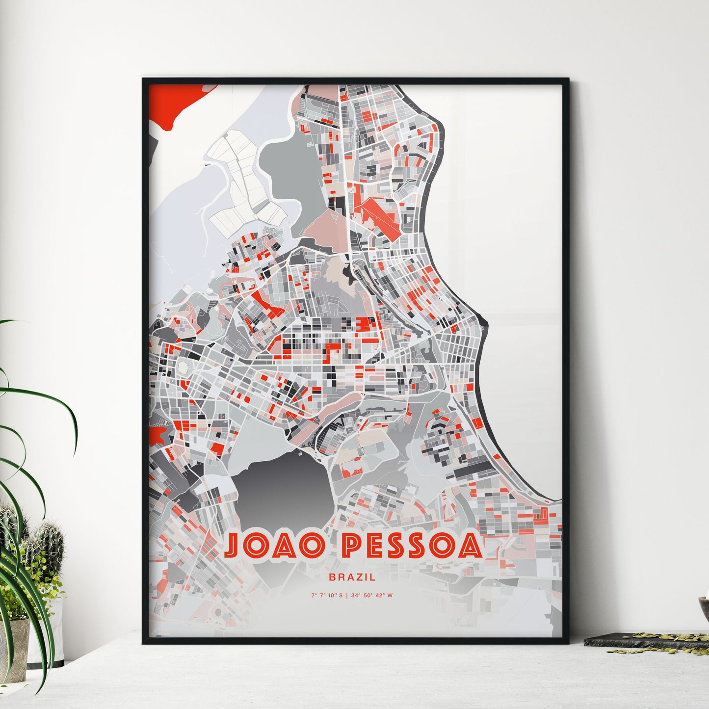Colorful Joao Pessoa Brazil Fine Art Map Modern Expressive