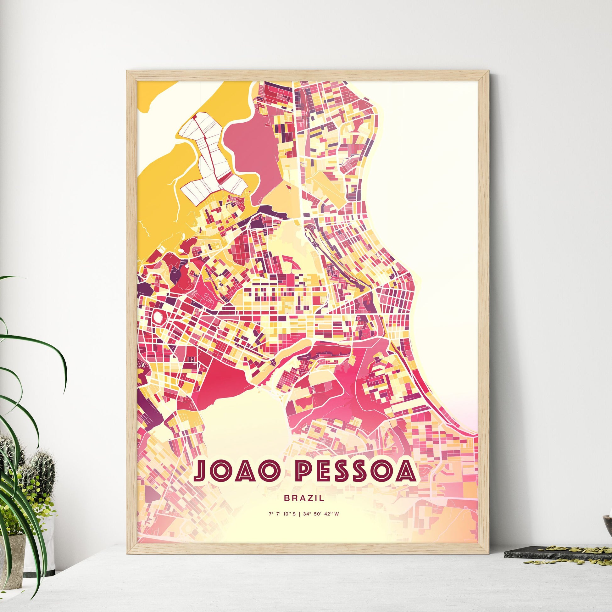 Colorful Joao Pessoa Brazil Fine Art Map Hot Red