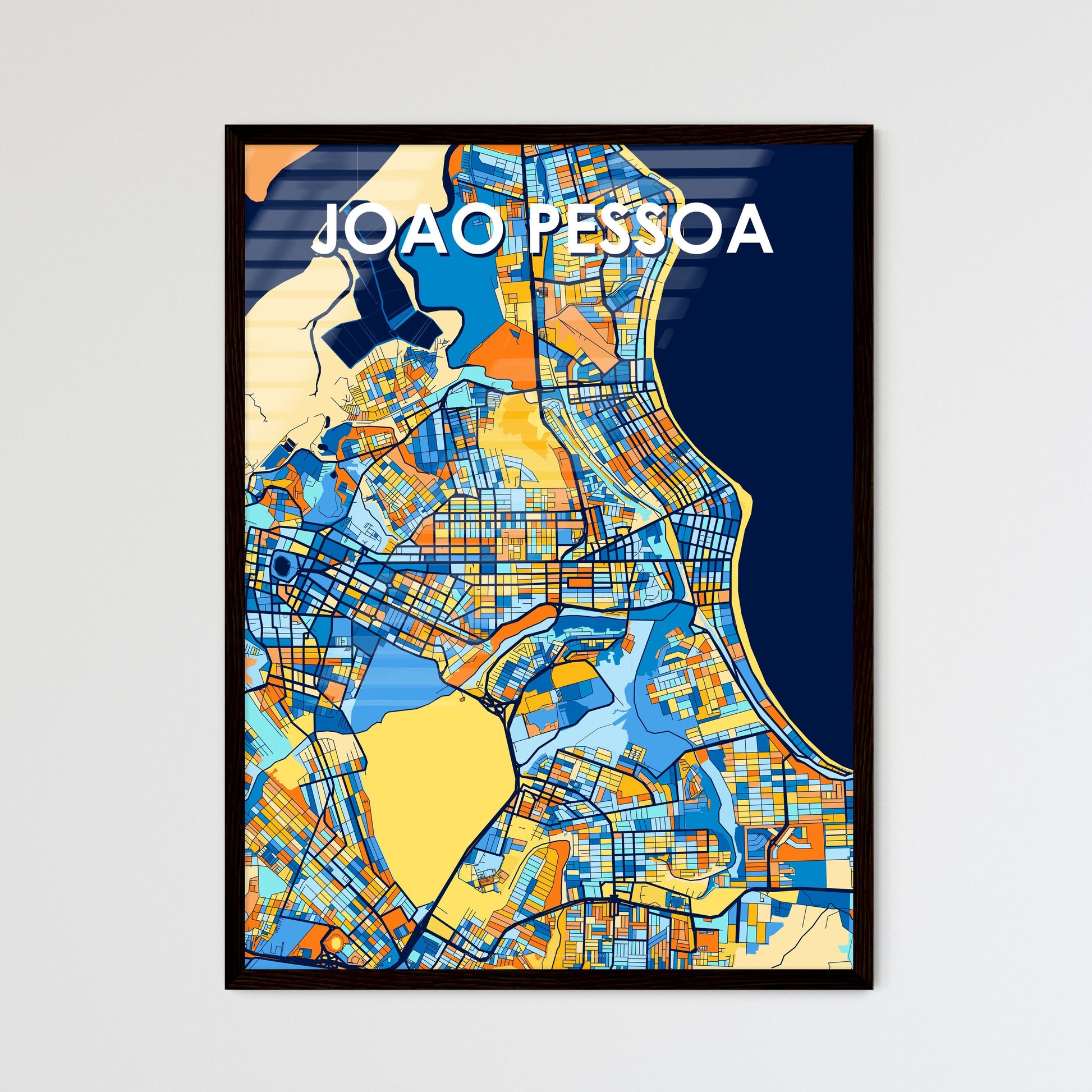 JOAO PESSOA BRAZIL Vibrant Colorful Art Map Poster Blue Orange