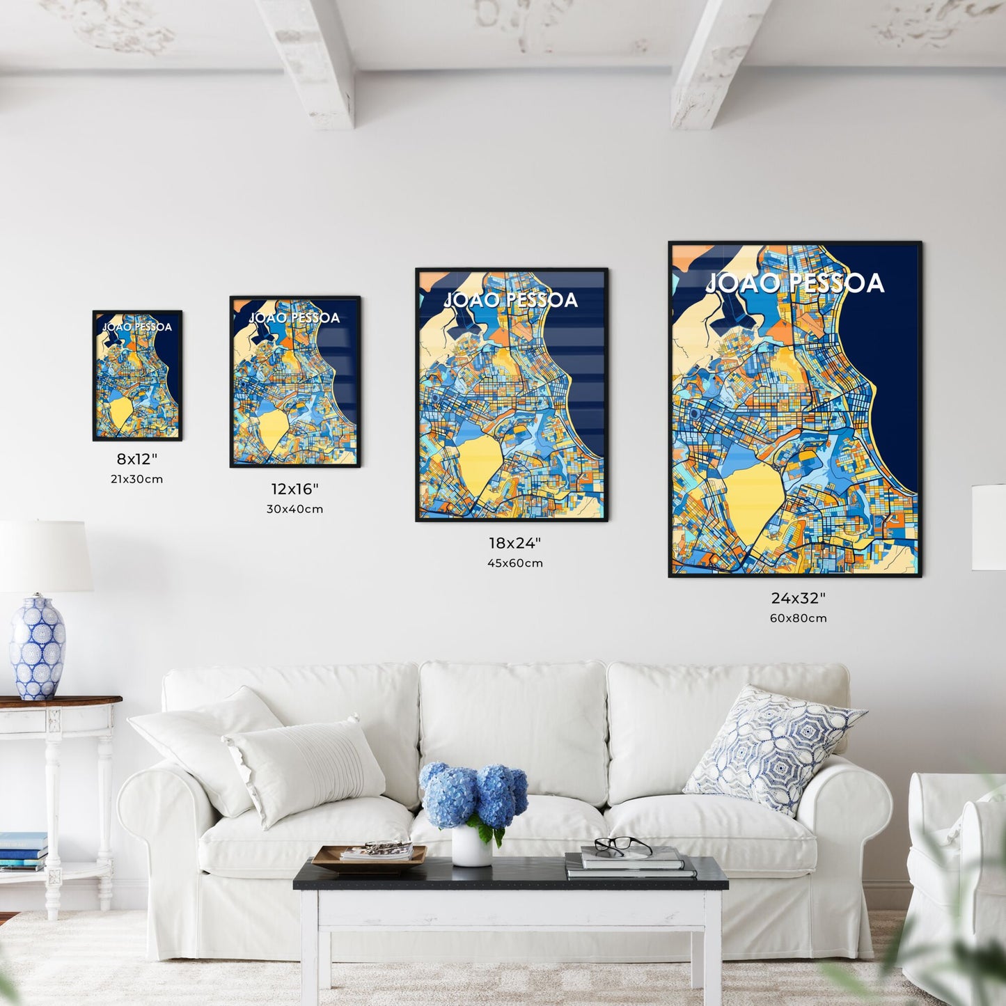 JOAO PESSOA BRAZIL Vibrant Colorful Art Map Poster Blue Orange