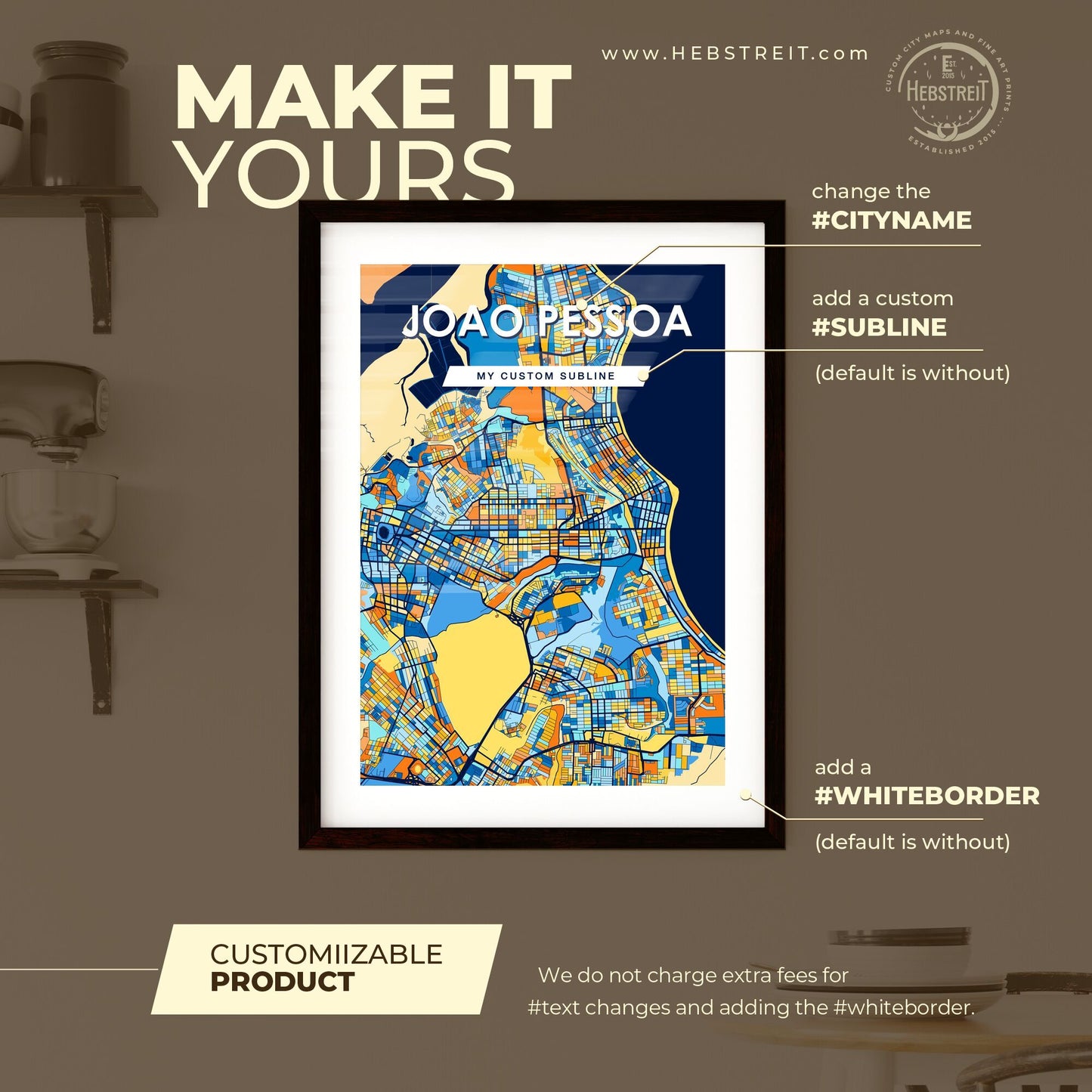 JOAO PESSOA BRAZIL Vibrant Colorful Art Map Poster Blue Orange