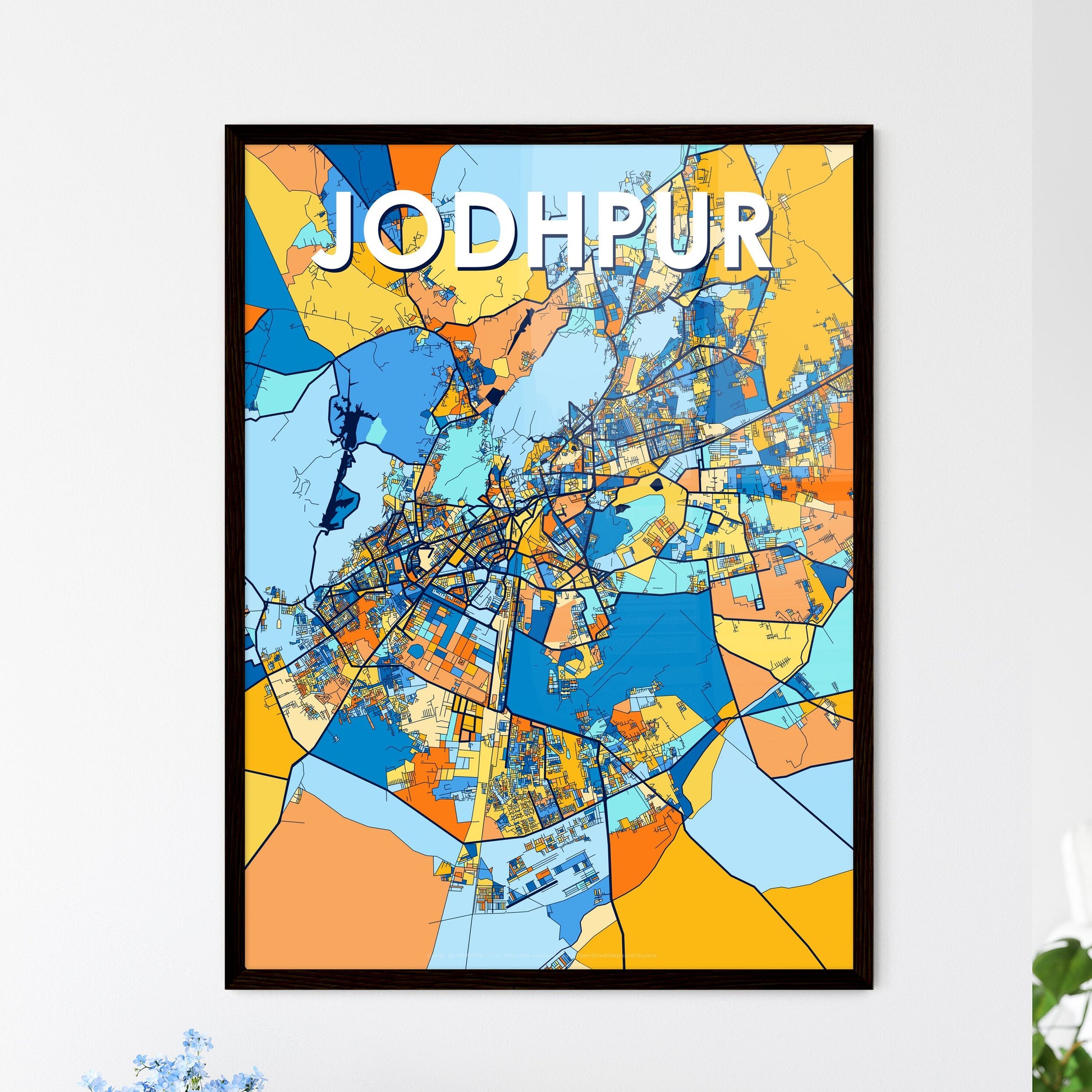 JODHPUR INDIA Vibrant Colorful Art Map Poster Blue Orange