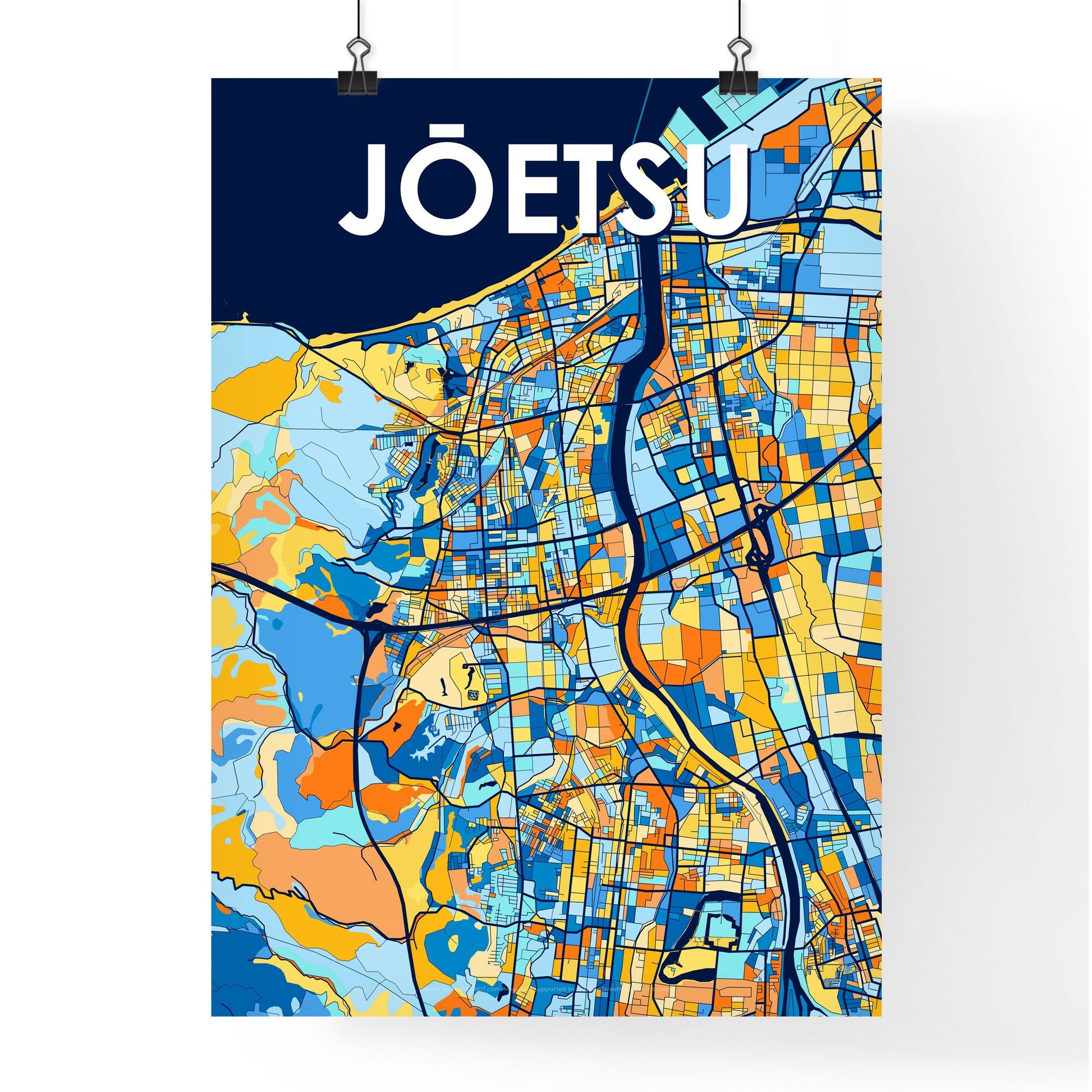 JŌETSU JAPAN Vibrant Colorful Art Map Poster Blue Orange