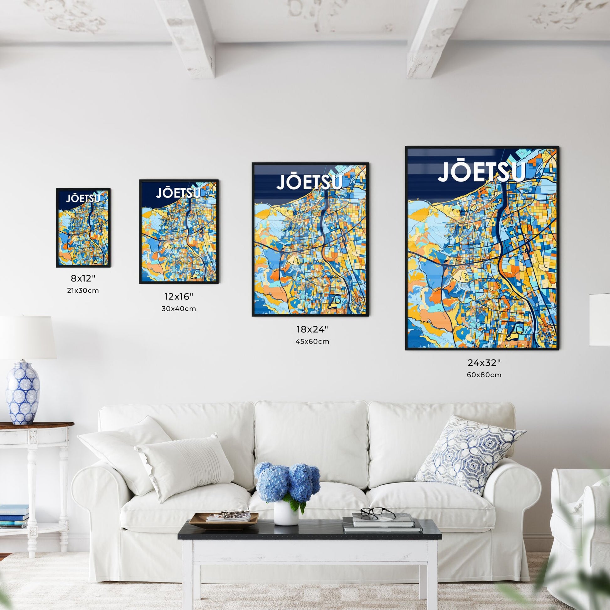 JŌETSU JAPAN Vibrant Colorful Art Map Poster Blue Orange