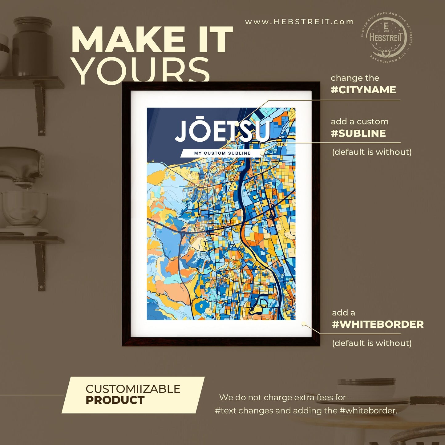 JŌETSU JAPAN Vibrant Colorful Art Map Poster Blue Orange