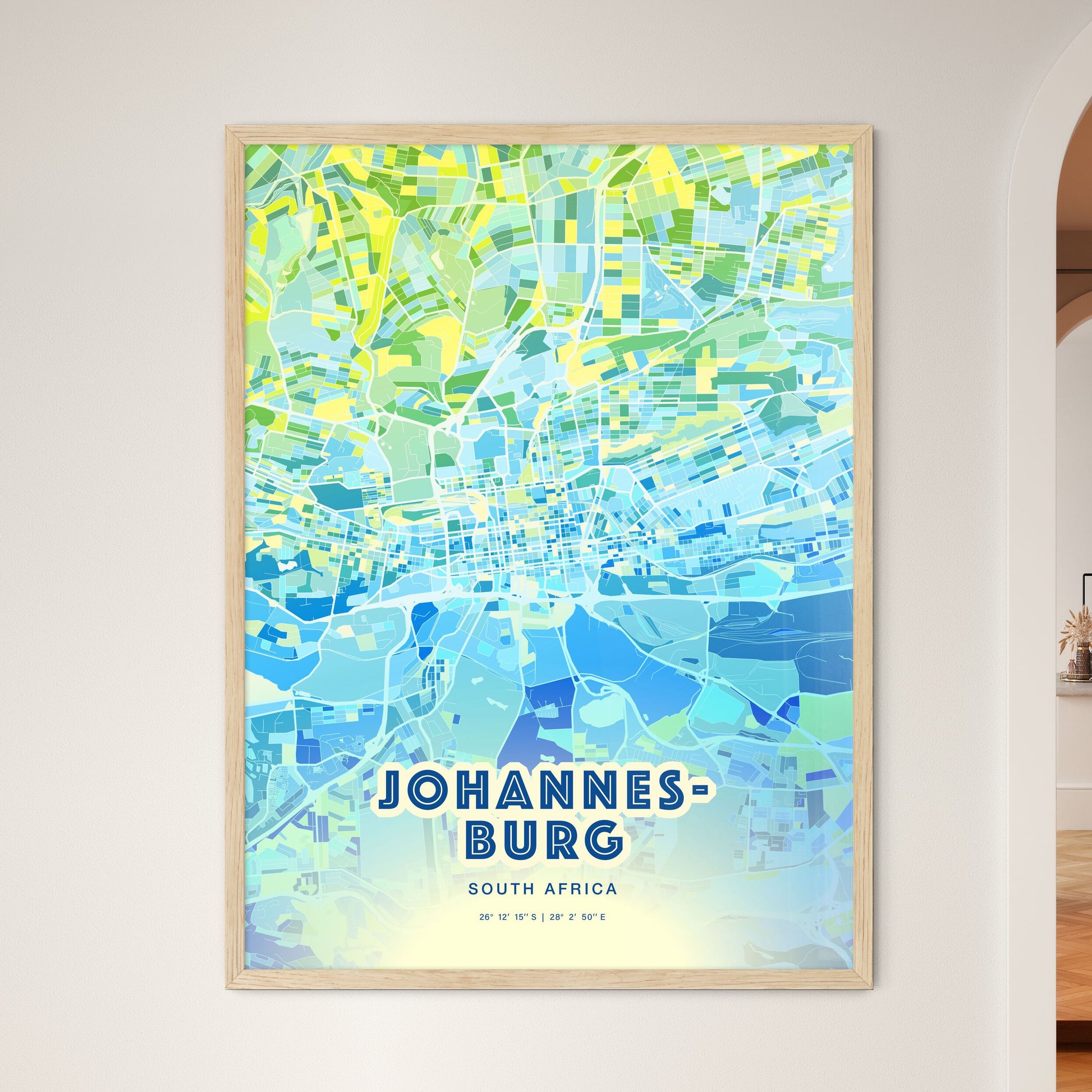 Colorful Johannesburg South Africa Fine Art Map Cool Blue