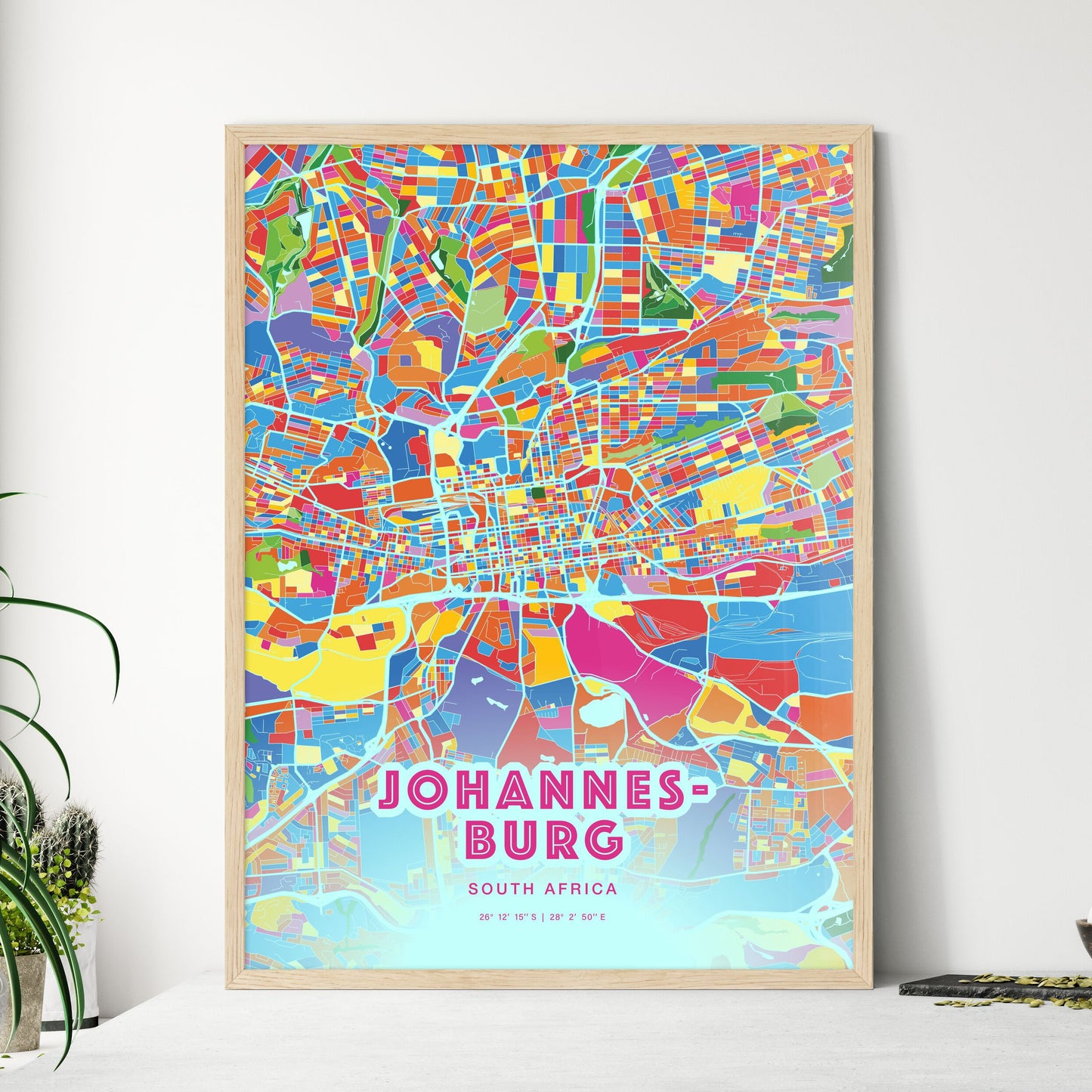 Colorful Johannesburg South Africa Fine Art Map Crazy Colors