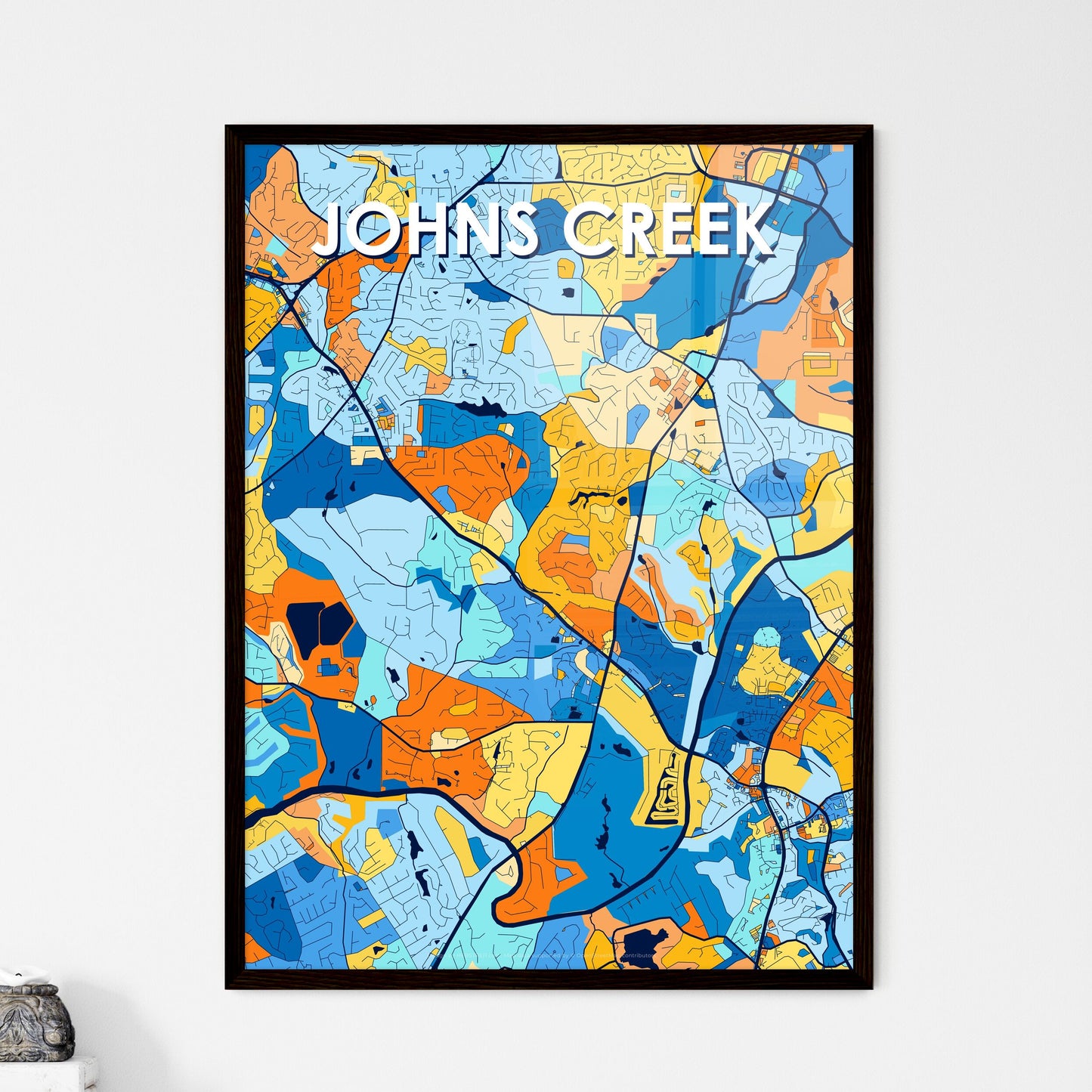 JOHNS CREEK GEORGIA Vibrant Colorful Art Map Poster Blue Orange