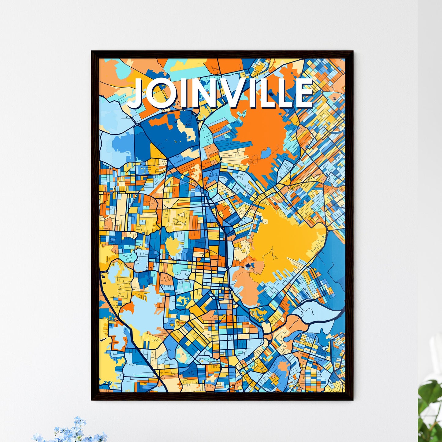 JOINVILLE BRAZIL Vibrant Colorful Art Map Poster Blue Orange