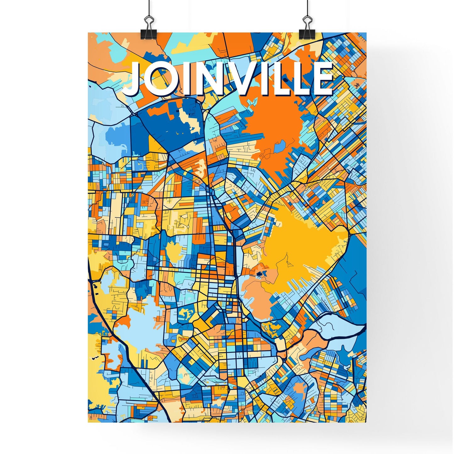 JOINVILLE BRAZIL Vibrant Colorful Art Map Poster Blue Orange