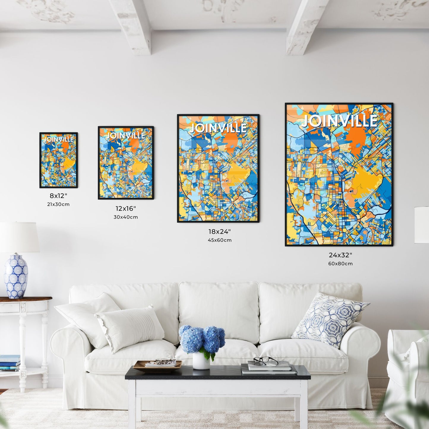 JOINVILLE BRAZIL Vibrant Colorful Art Map Poster Blue Orange