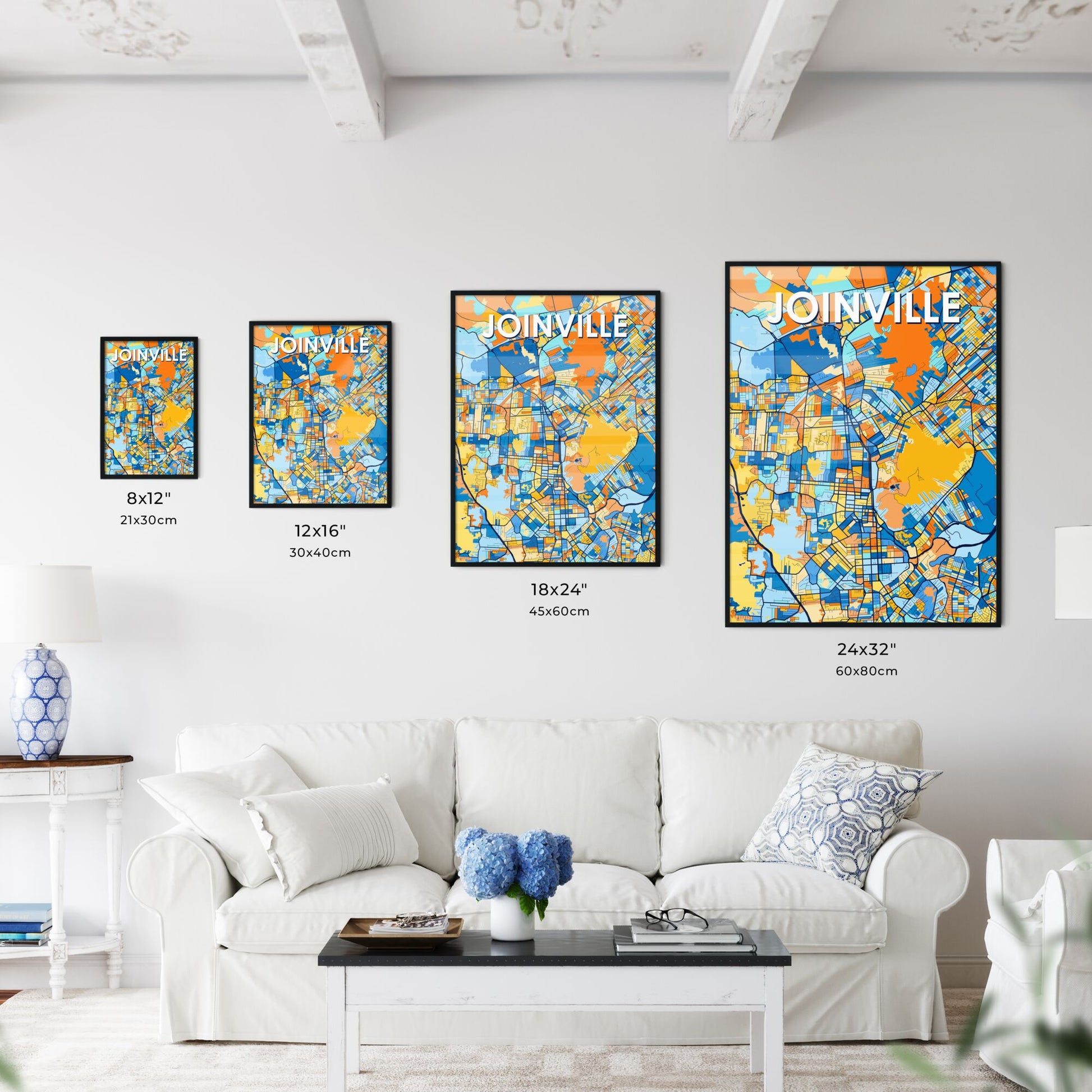JOINVILLE BRAZIL Vibrant Colorful Art Map Poster Blue Orange