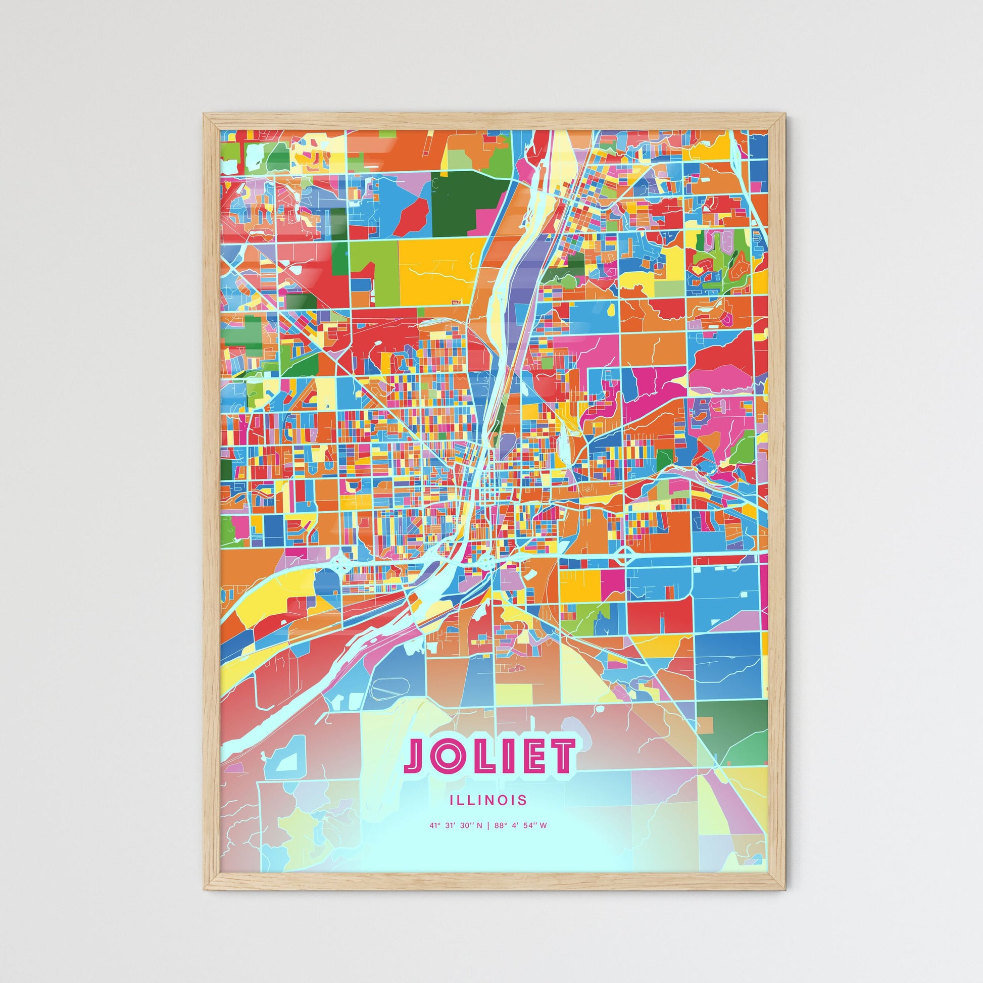 Colorful Joliet Illinois Fine Art Map Crazy Colors