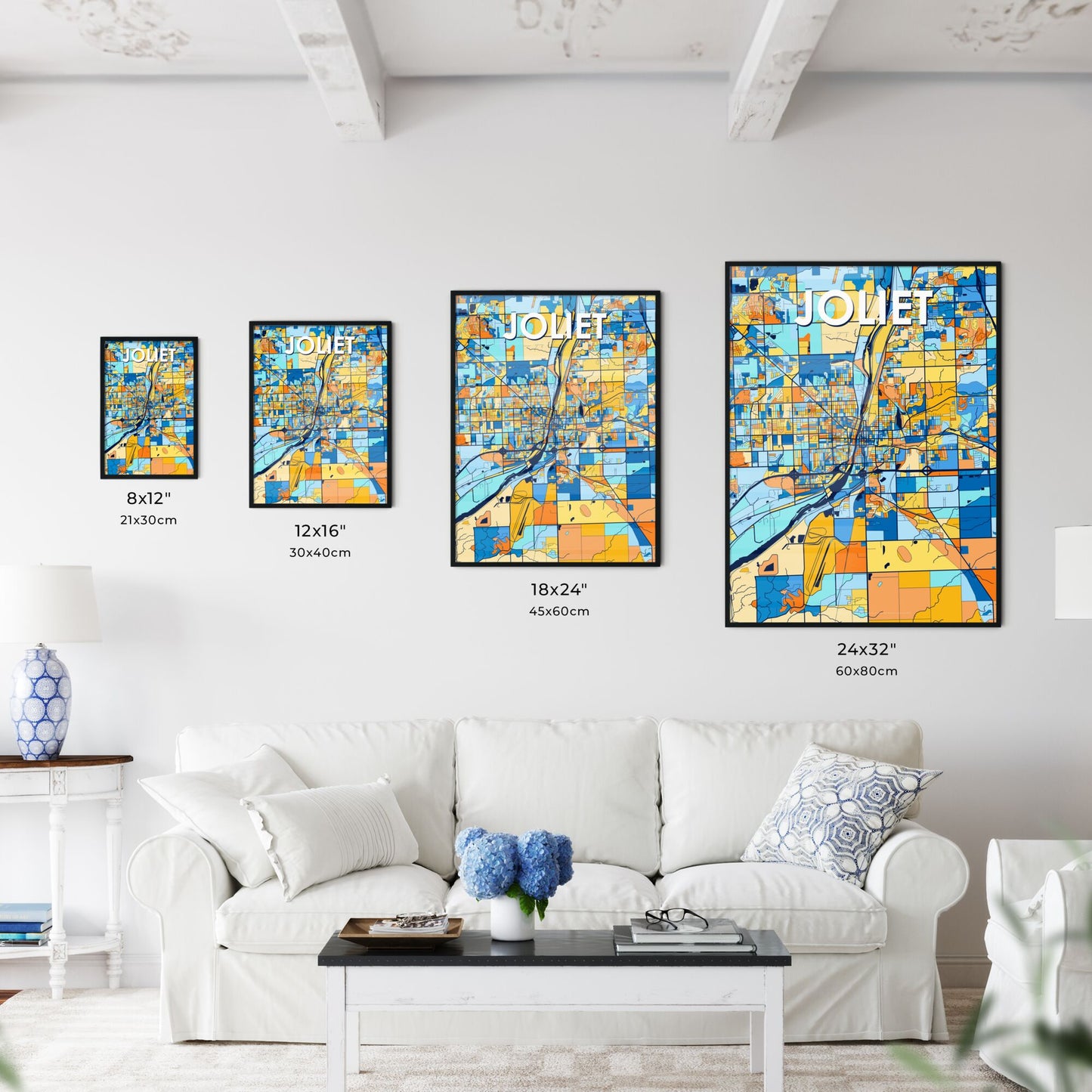 JOLIET ILLINOIS Vibrant Colorful Art Map Poster Blue Orange