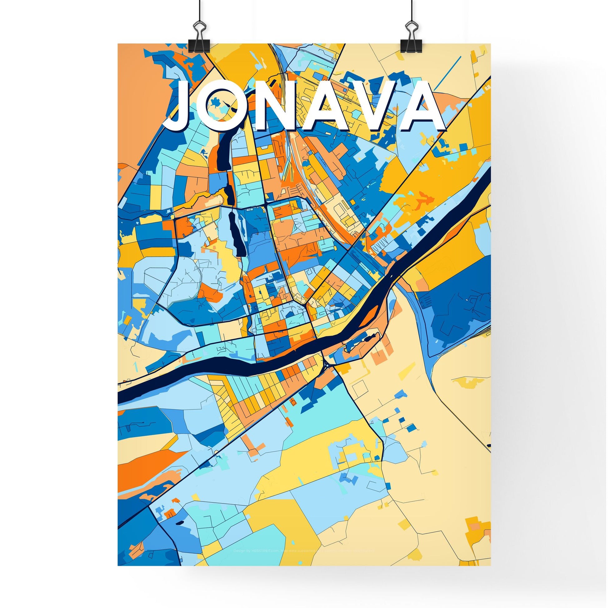 JONAVA LITHUANIA Vibrant Colorful Art Map Poster Blue Orange