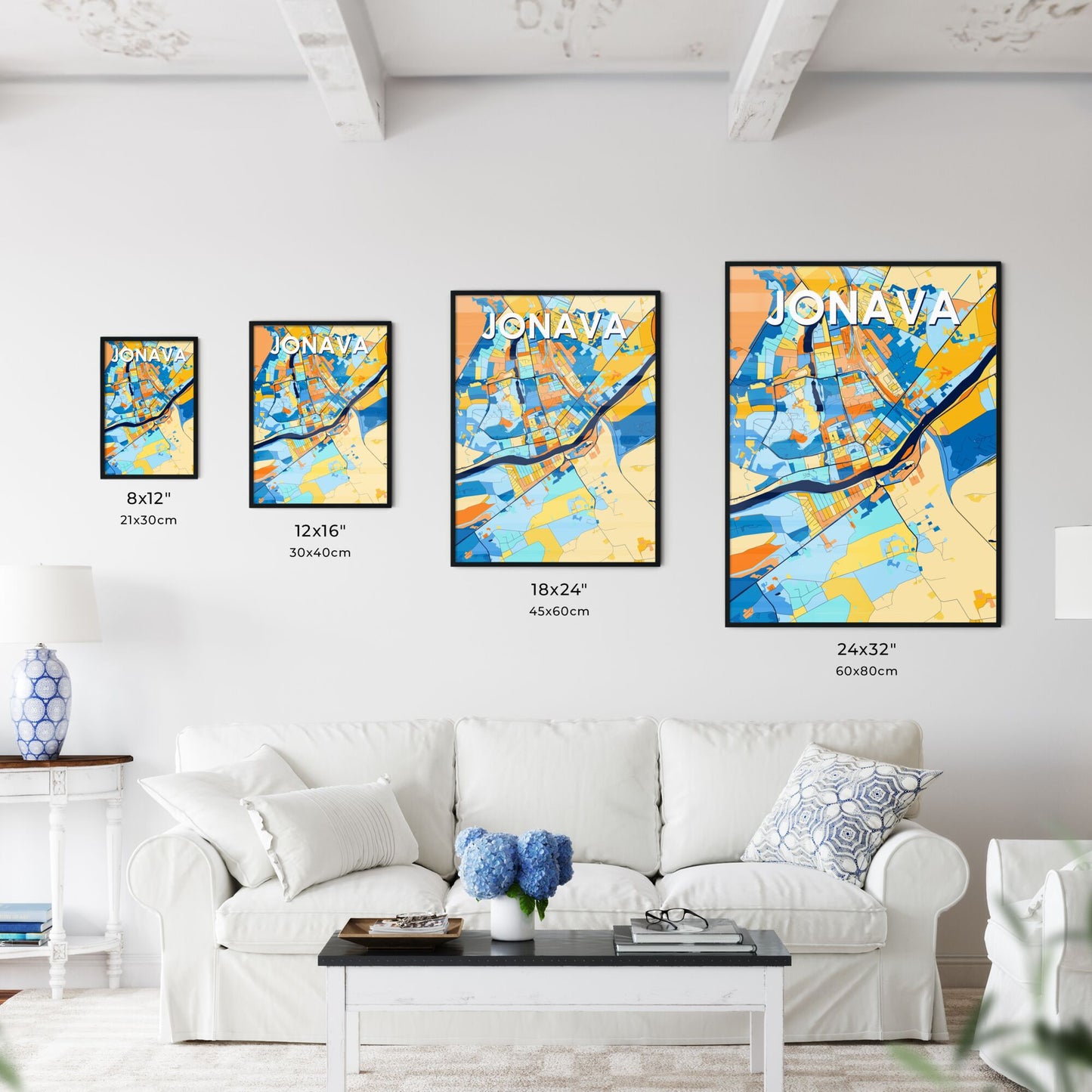 JONAVA LITHUANIA Vibrant Colorful Art Map Poster Blue Orange