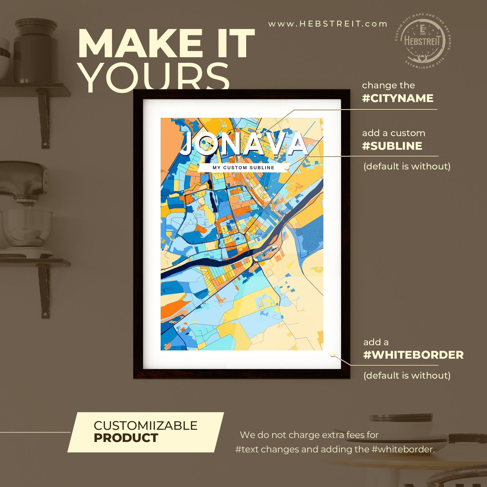 JONAVA LITHUANIA Vibrant Colorful Art Map Poster Blue Orange