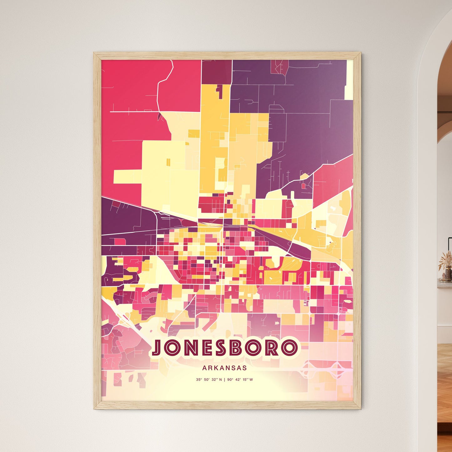 Colorful Jonesboro Arkansas Fine Art Map Hot Red