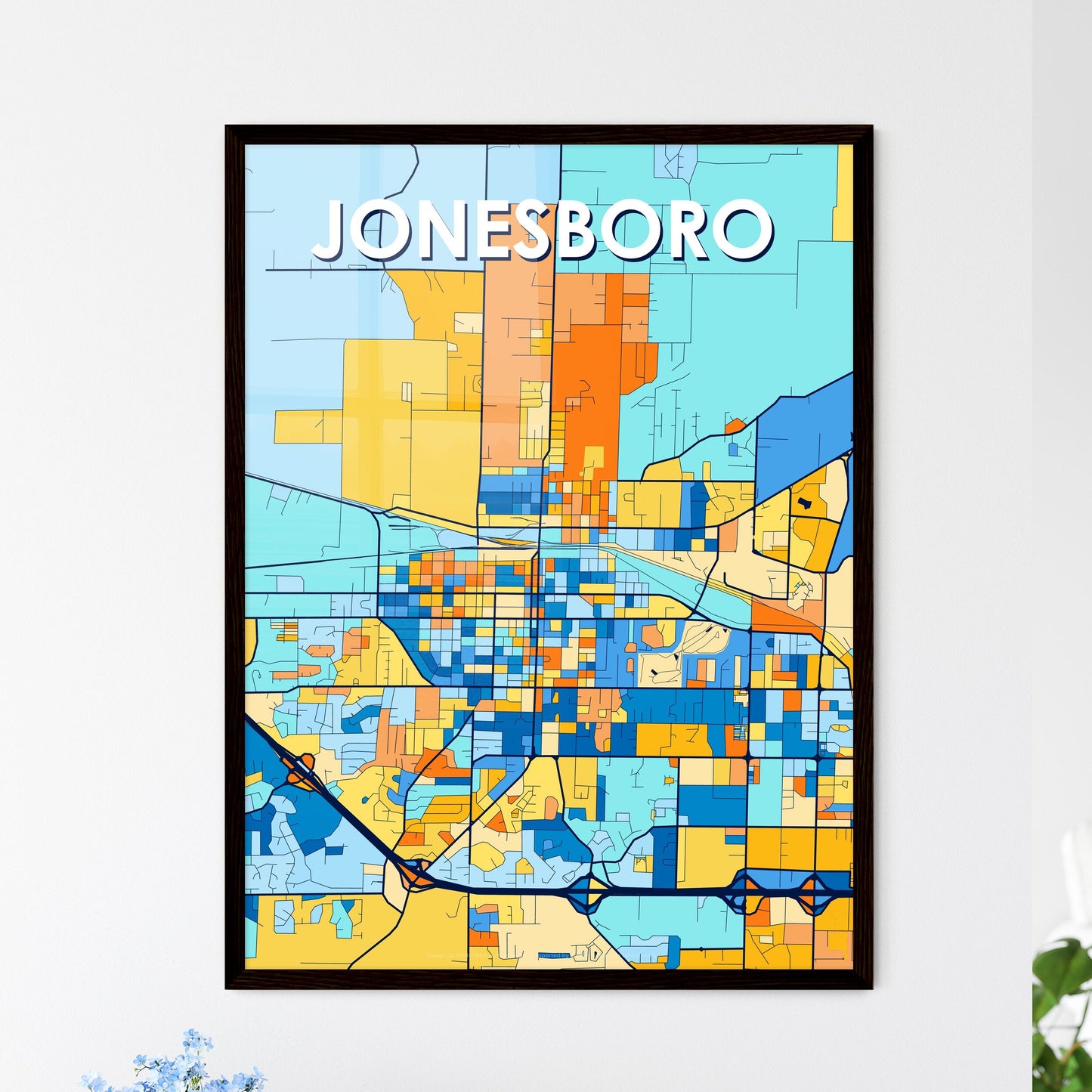 JONESBORO ARKANSAS Vibrant Colorful Art Map Poster Blue Orange