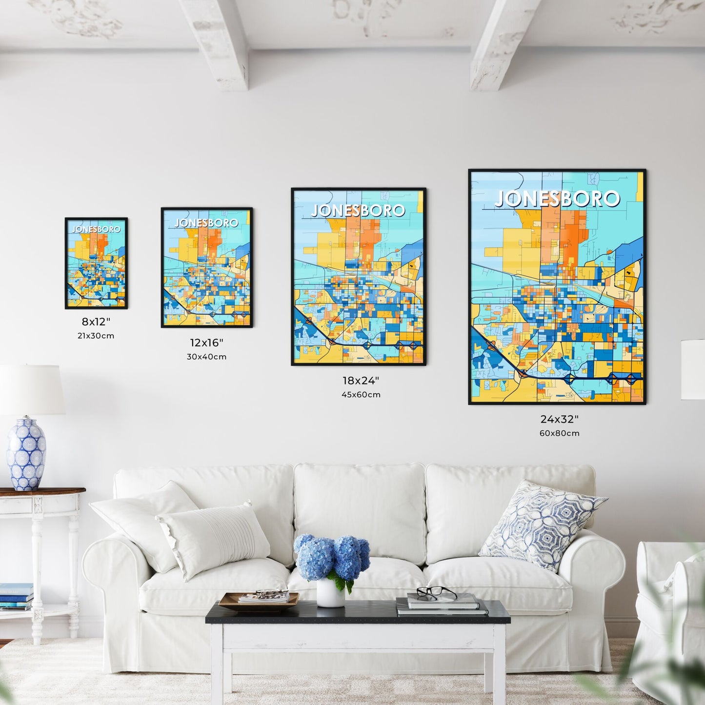 JONESBORO ARKANSAS Vibrant Colorful Art Map Poster Blue Orange