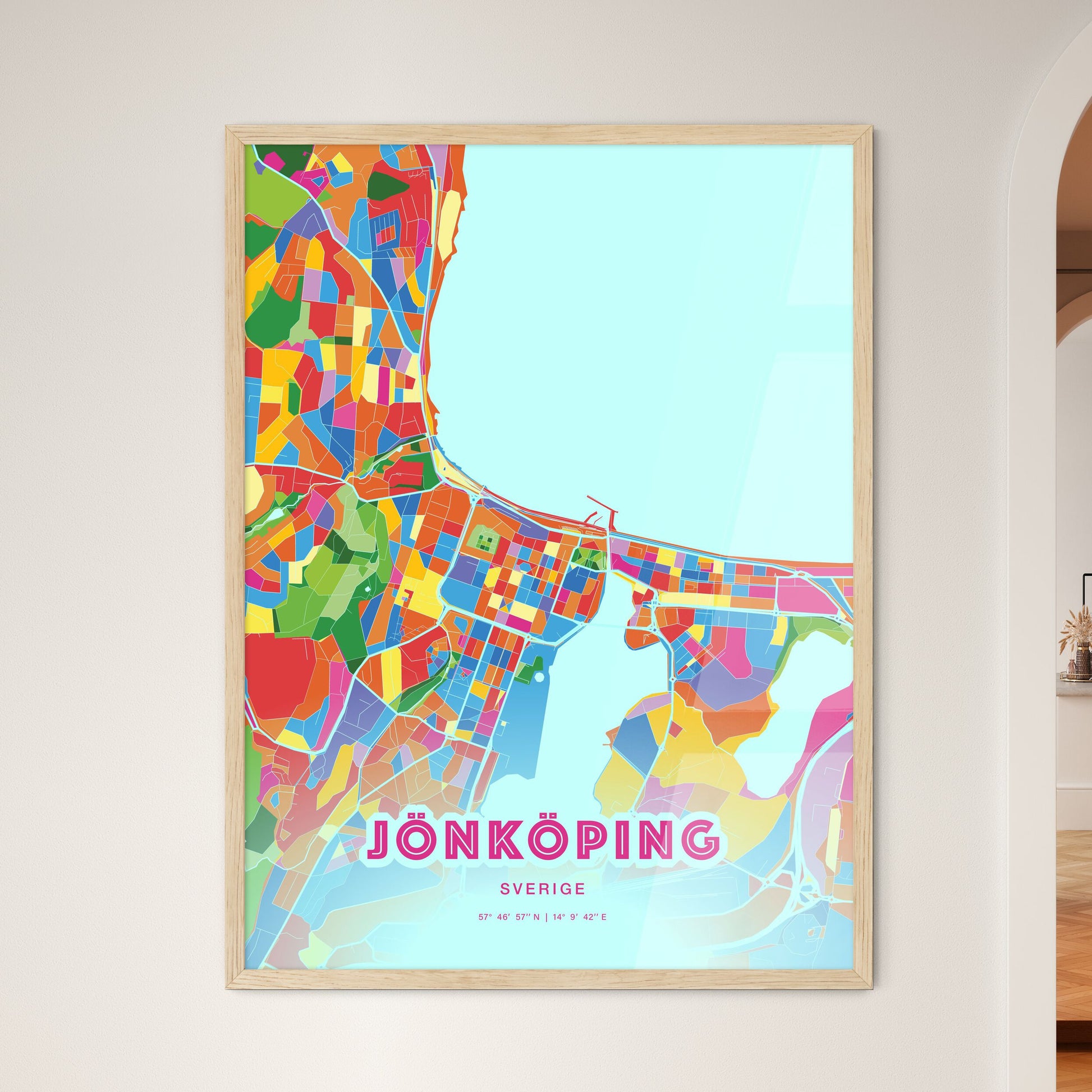 Colorful Jönköping Sweden Fine Art Map Crazy Colors