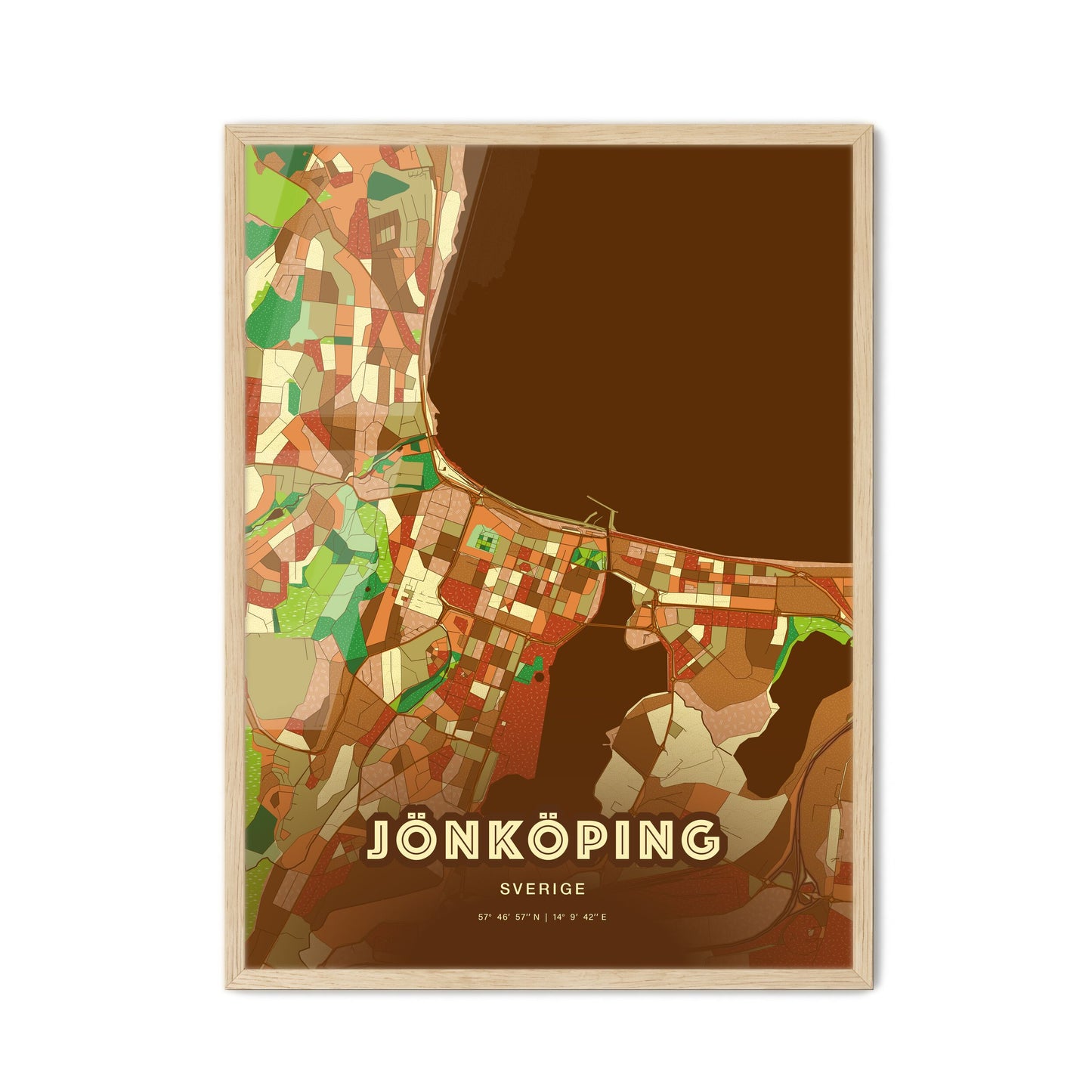 Colorful Jönköping Sweden Fine Art Map Farmhouse