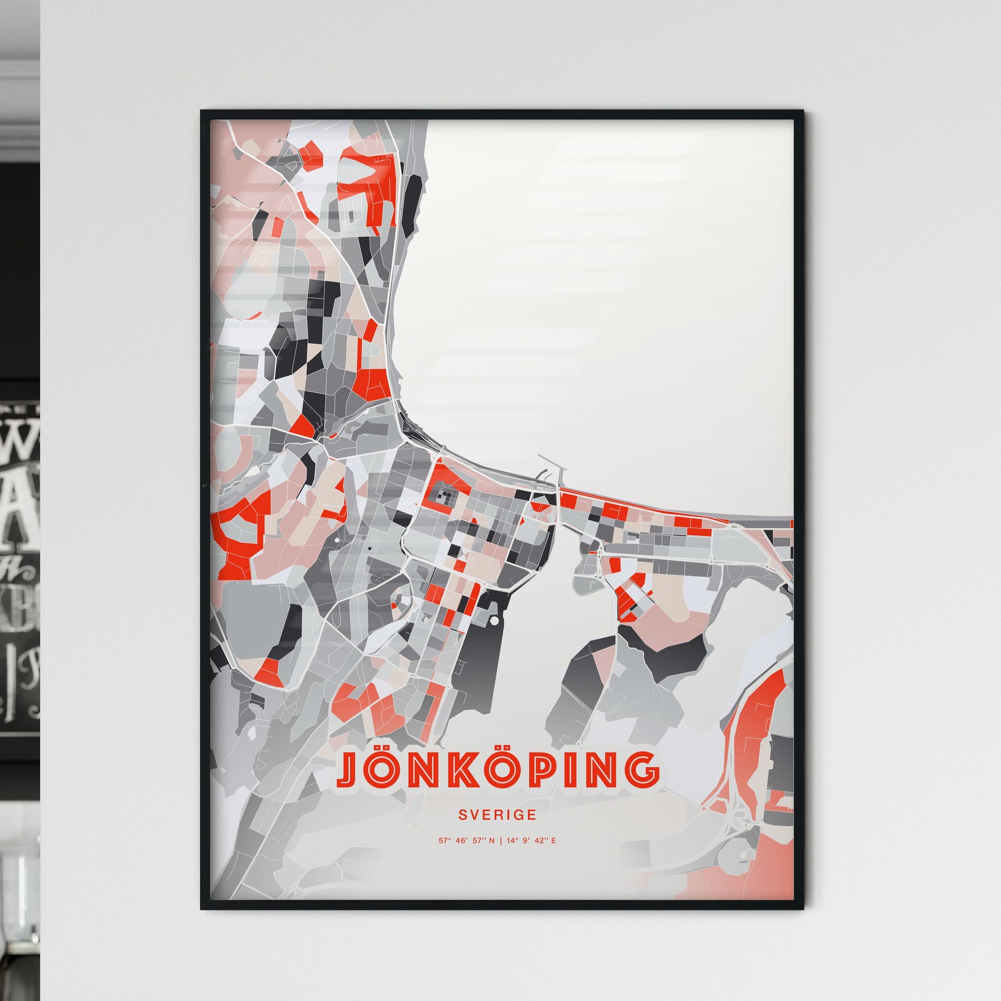 Colorful Jönköping Sweden Fine Art Map Modern Expressive