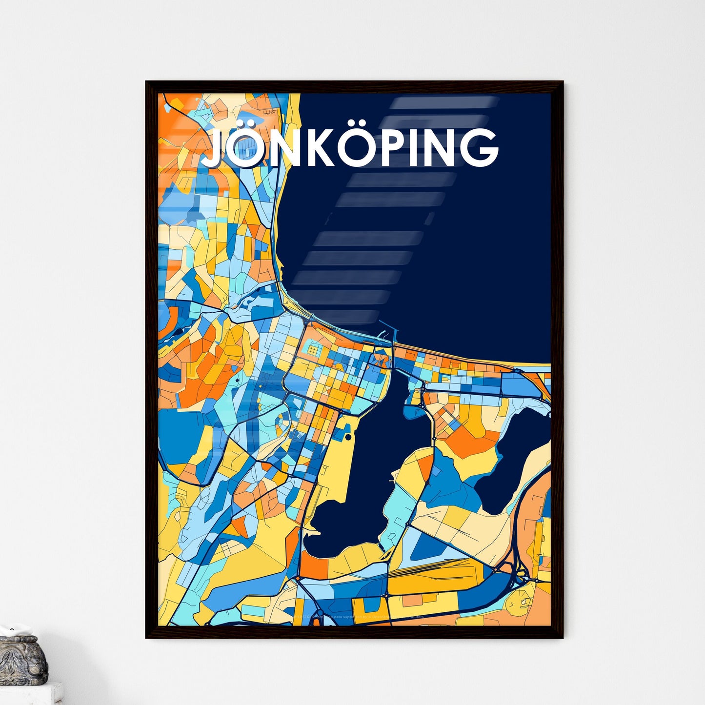 JÖNKÖPING SWEDEN Vibrant Colorful Art Map Poster Blue Orange