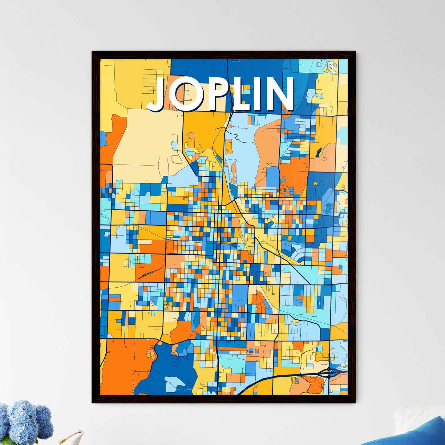 JOPLIN MISSOURI Vibrant Colorful Art Map Poster Blue Orange