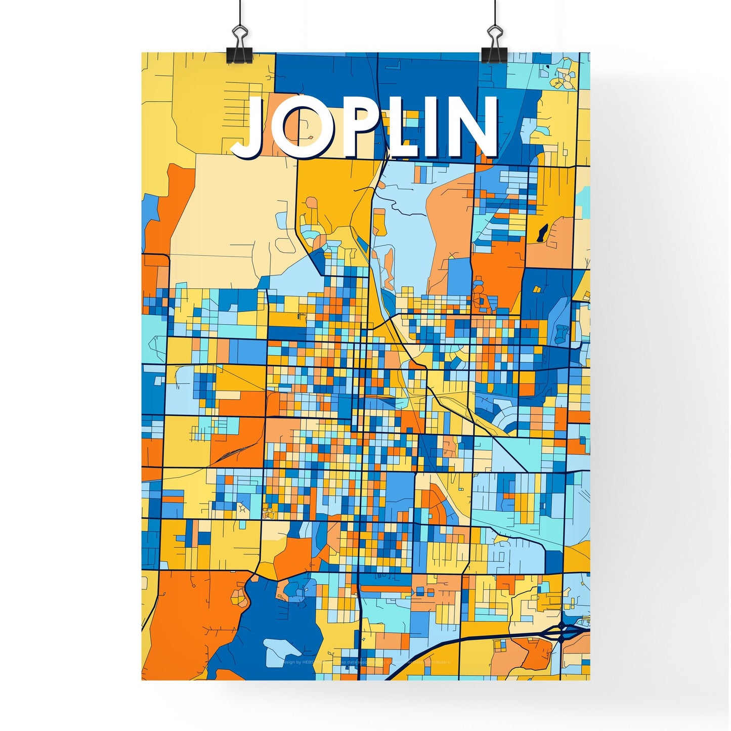 JOPLIN MISSOURI Vibrant Colorful Art Map Poster Blue Orange