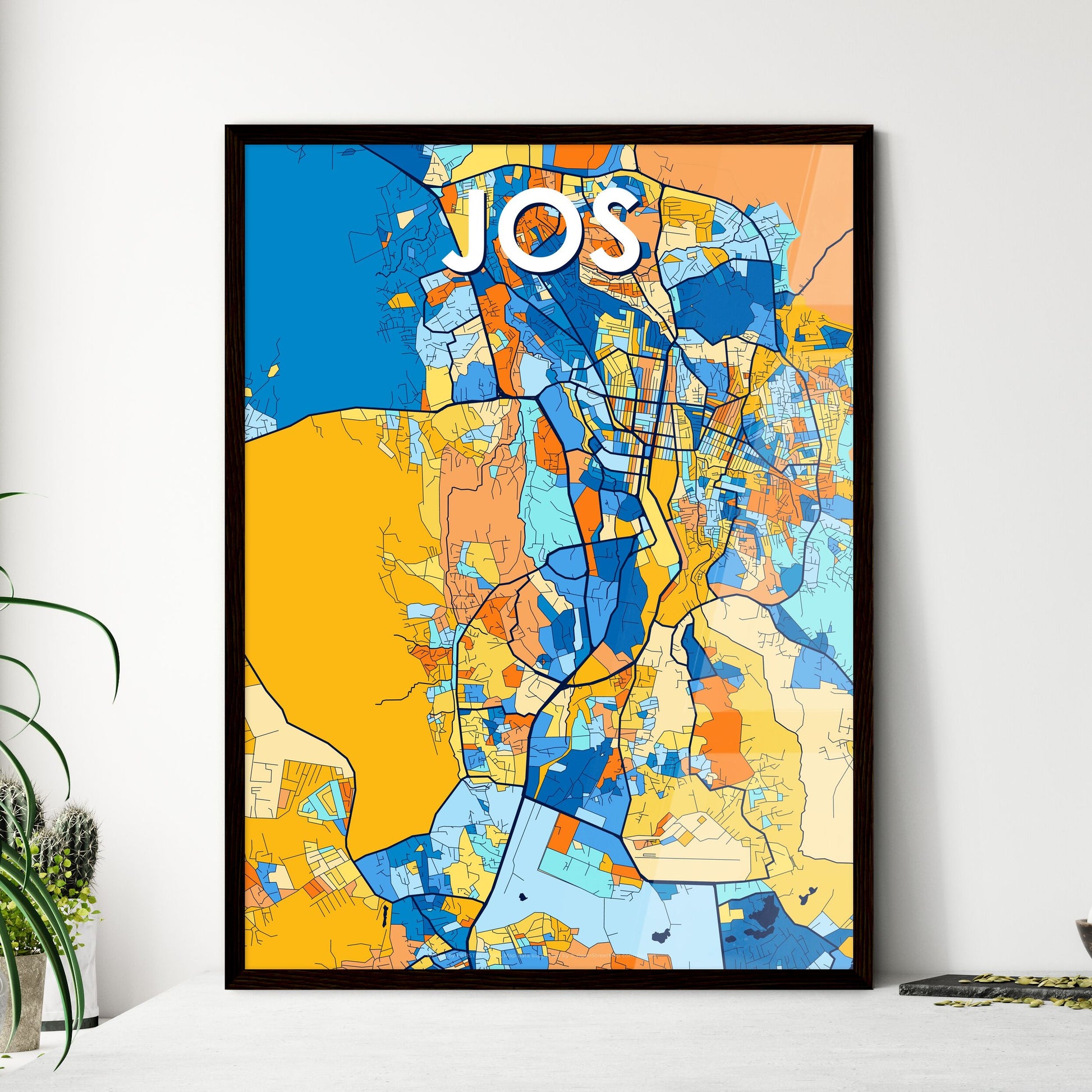 JOS NIGERIA Vibrant Colorful Art Map Poster Blue Orange