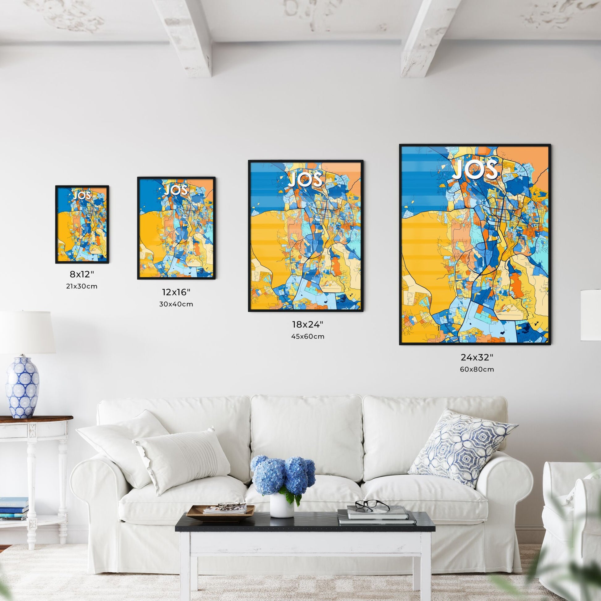 JOS NIGERIA Vibrant Colorful Art Map Poster Blue Orange