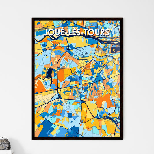 JOUÉ-LÈS-TOURS FRANCE Vibrant Colorful Art Map Poster Blue Orange