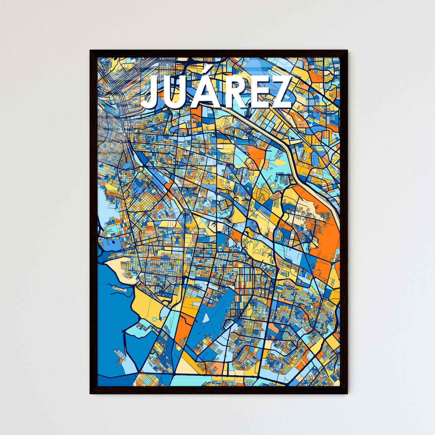 JUÁREZ MEXICO Vibrant Colorful Art Map Poster Blue Orange