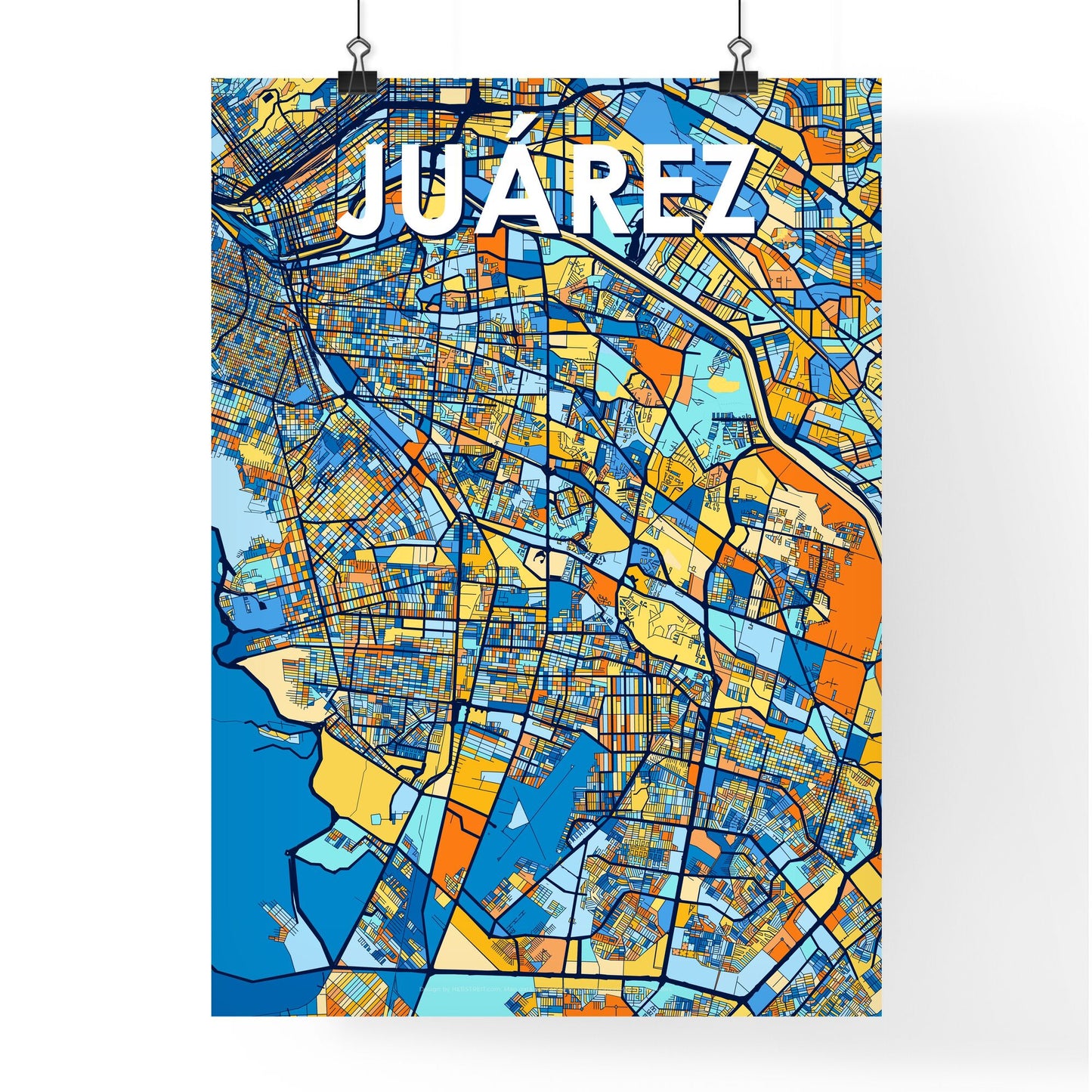 JUÁREZ MEXICO Vibrant Colorful Art Map Poster Blue Orange