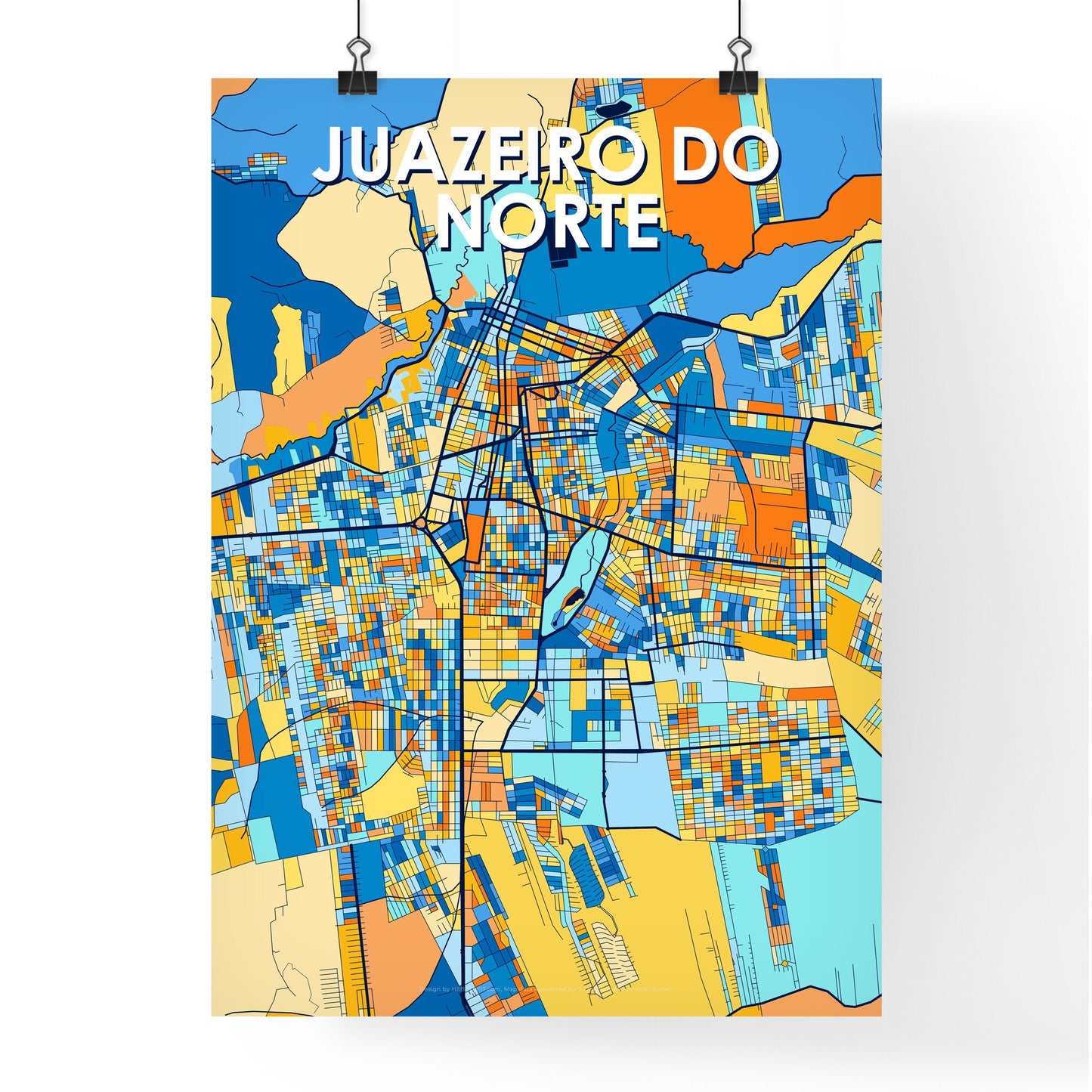 JUAZEIRO DO NORTE BRAZIL Vibrant Colorful Art Map Poster Blue Orange