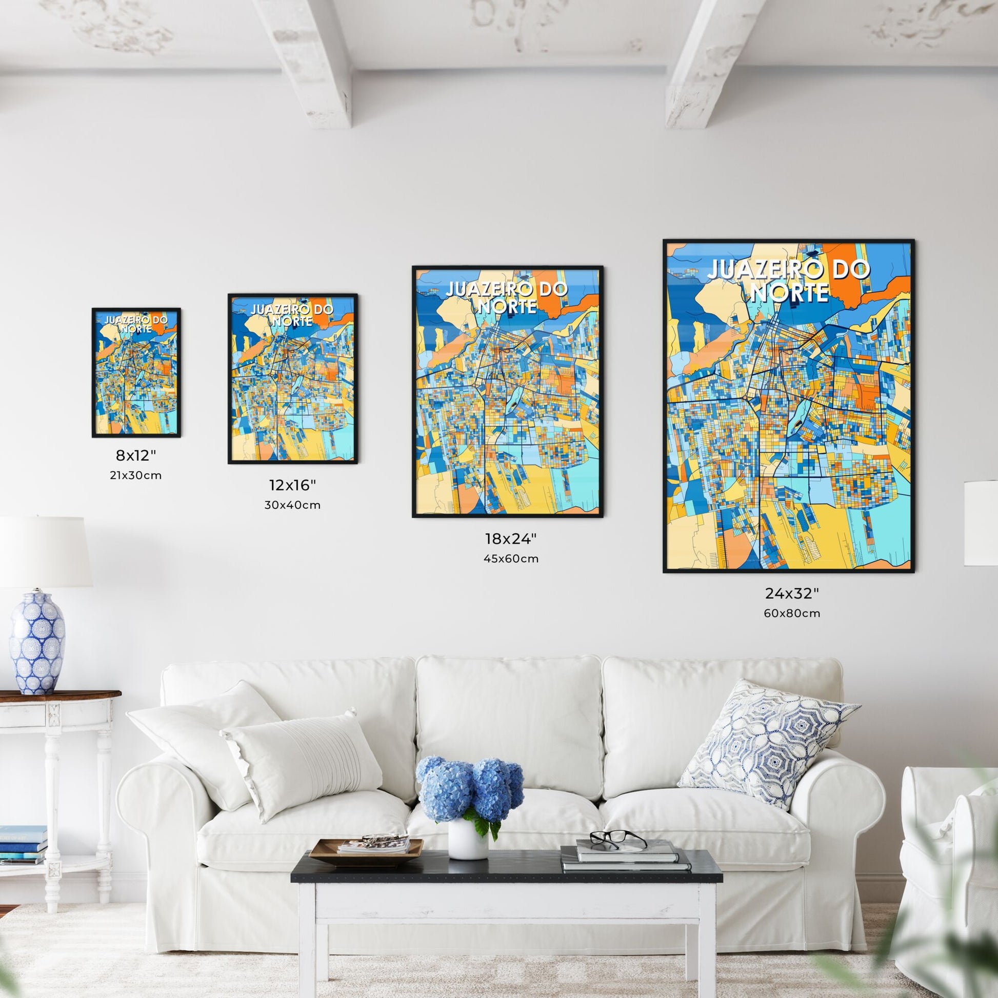 JUAZEIRO DO NORTE BRAZIL Vibrant Colorful Art Map Poster Blue Orange