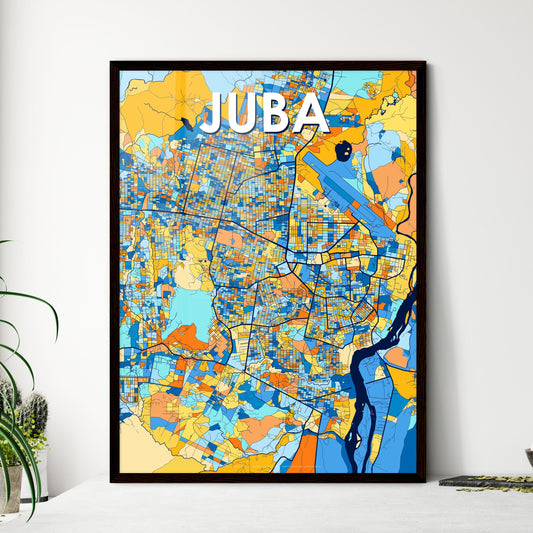 JUBA SOUTH SUDAN Vibrant Colorful Art Map Poster Blue Orange