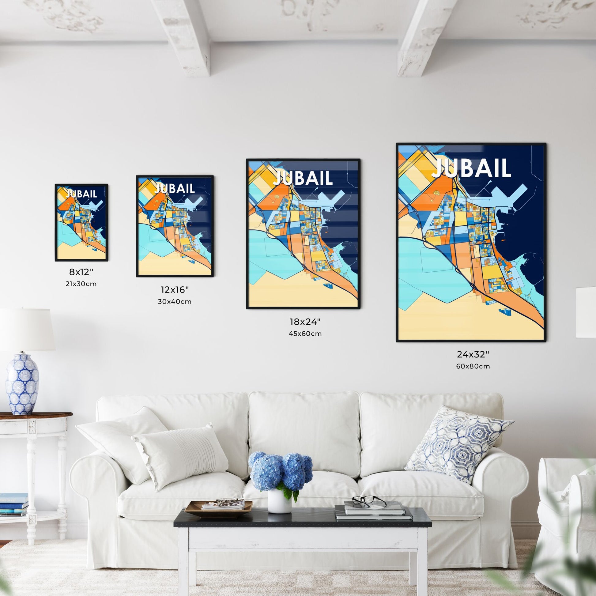 JUBAIL SAUDI ARABIA Vibrant Colorful Art Map Poster Blue Orange