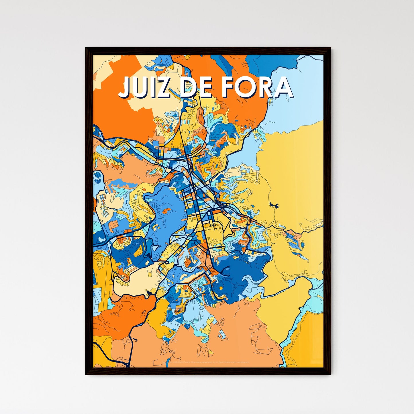 JUIZ DE FORA BRAZIL Vibrant Colorful Art Map Poster Blue Orange