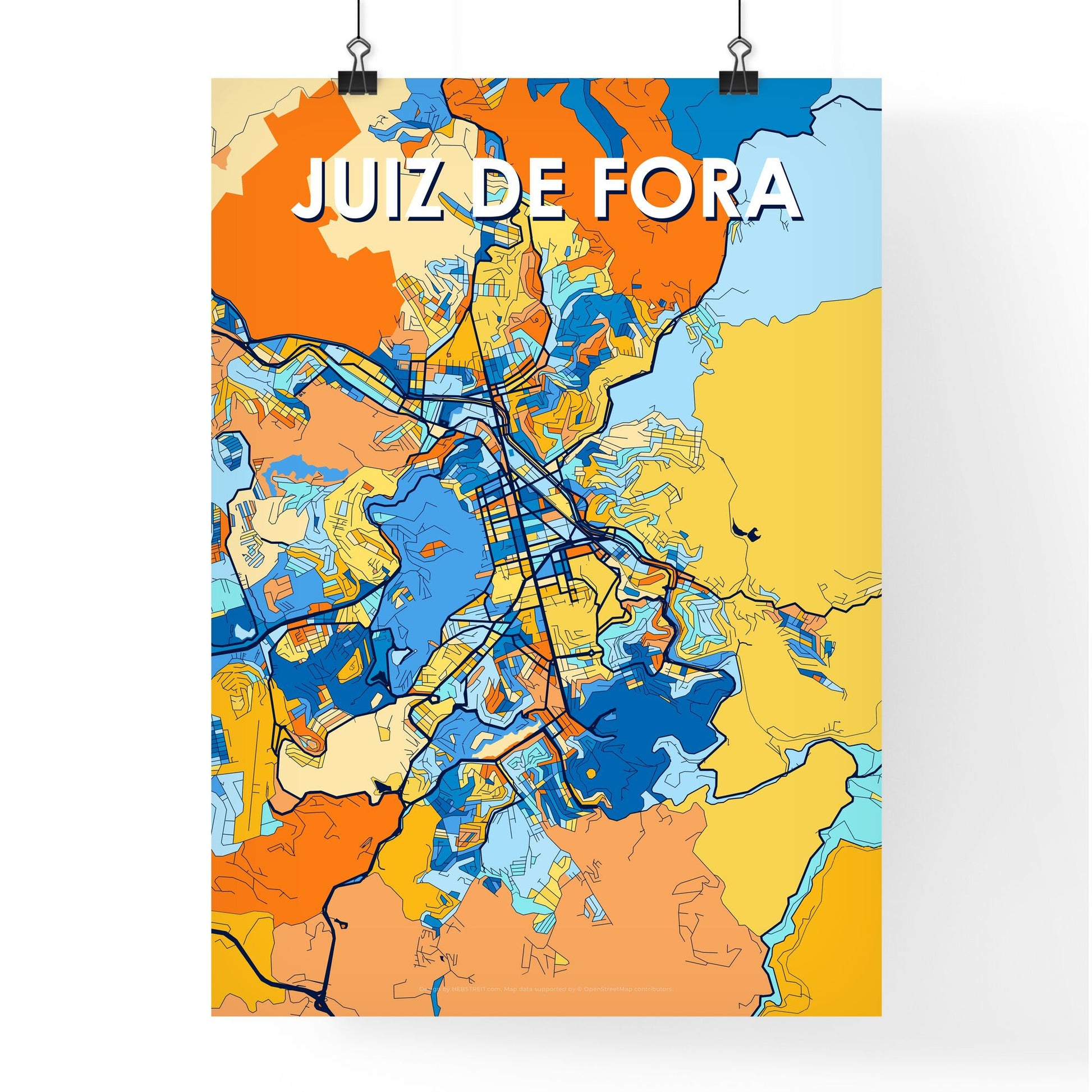 JUIZ DE FORA BRAZIL Vibrant Colorful Art Map Poster Blue Orange