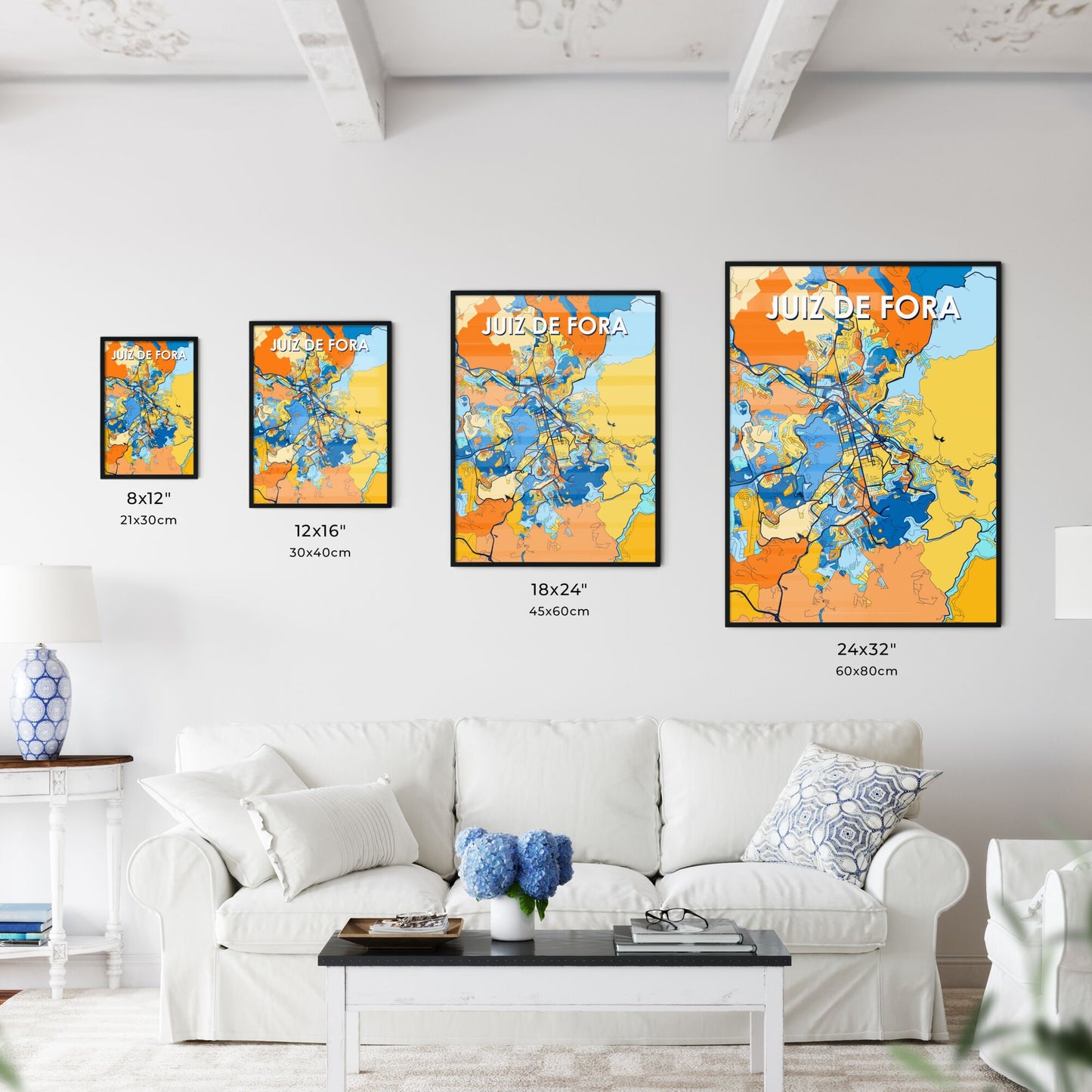 JUIZ DE FORA BRAZIL Vibrant Colorful Art Map Poster Blue Orange