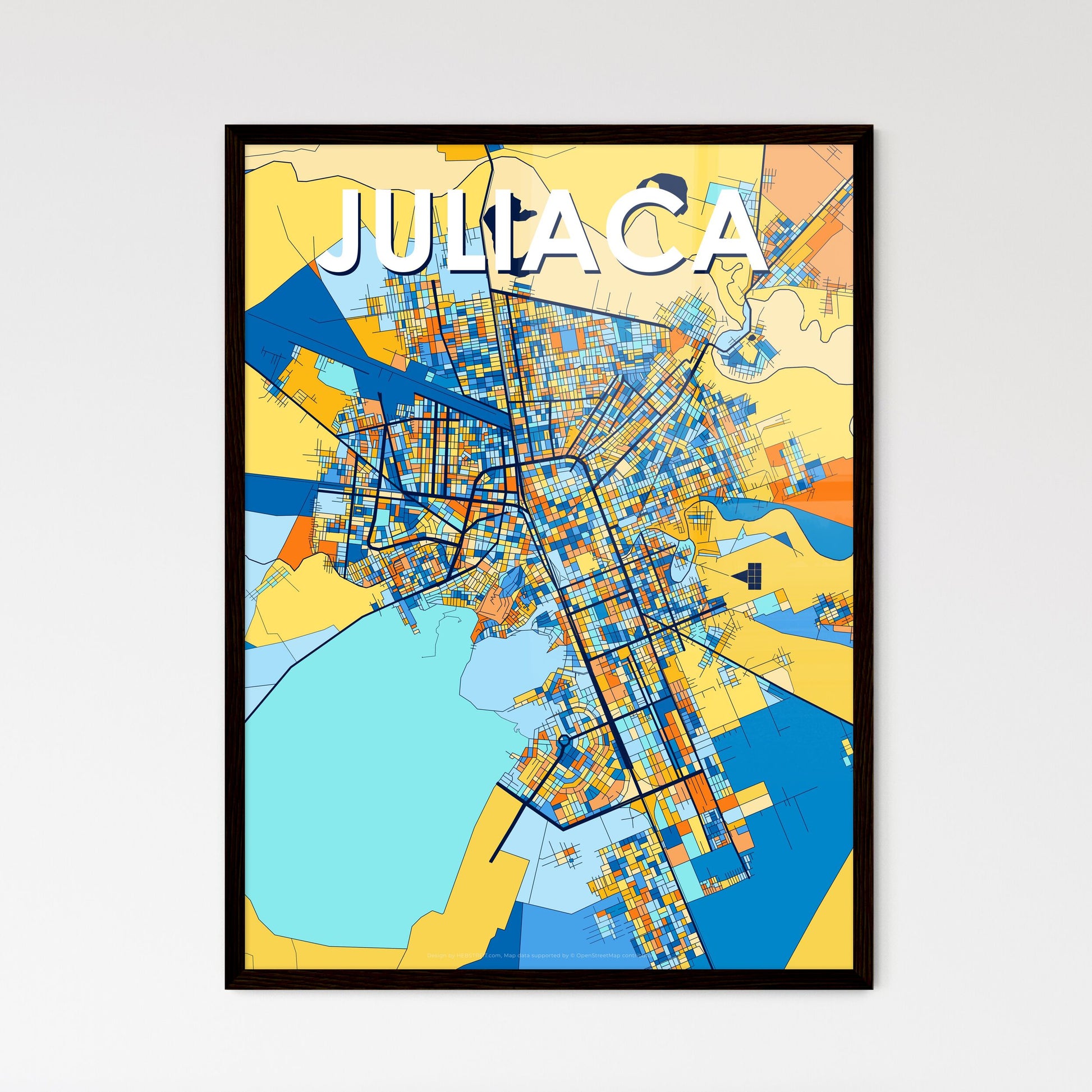 JULIACA PERU Vibrant Colorful Art Map Poster Blue Orange