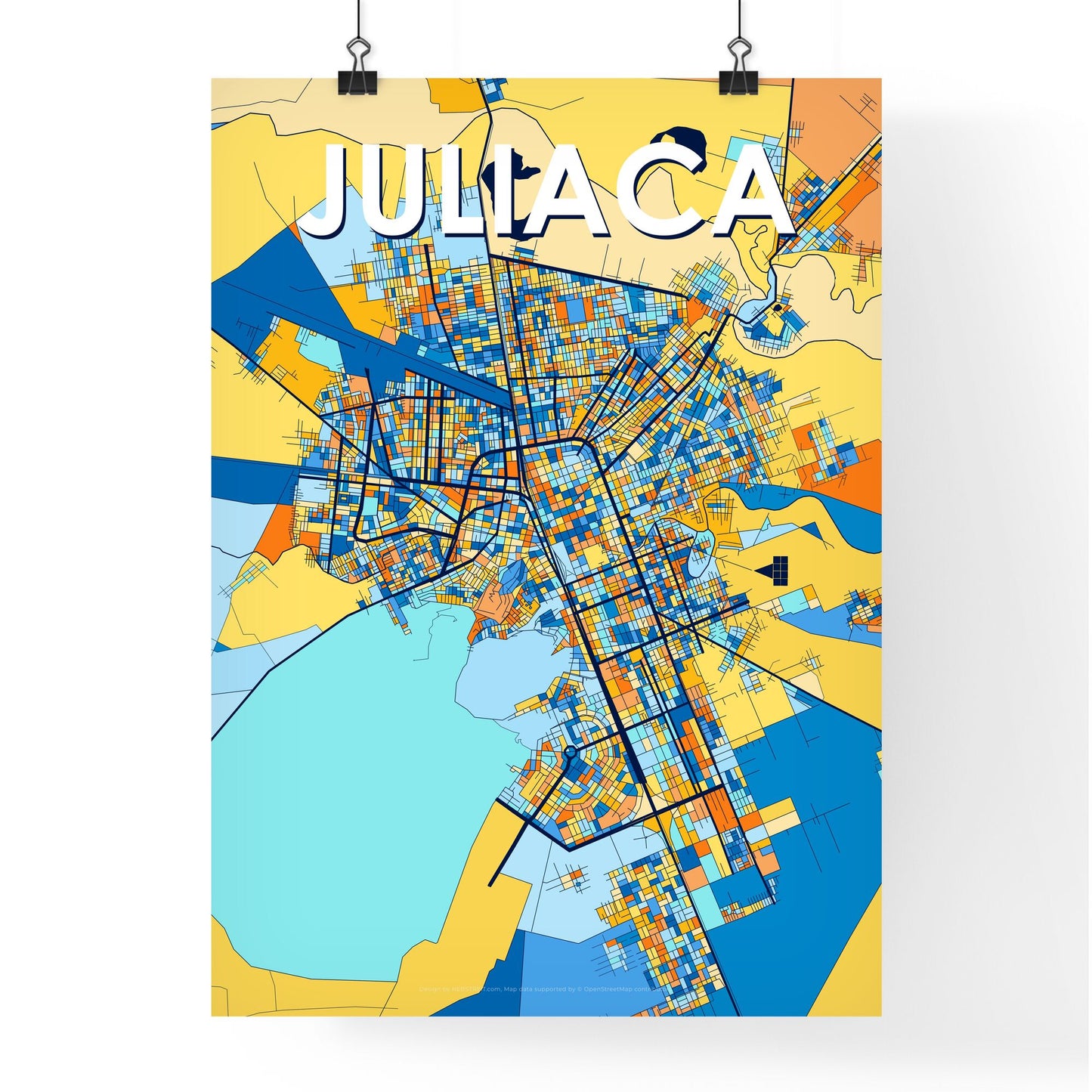 JULIACA PERU Vibrant Colorful Art Map Poster Blue Orange