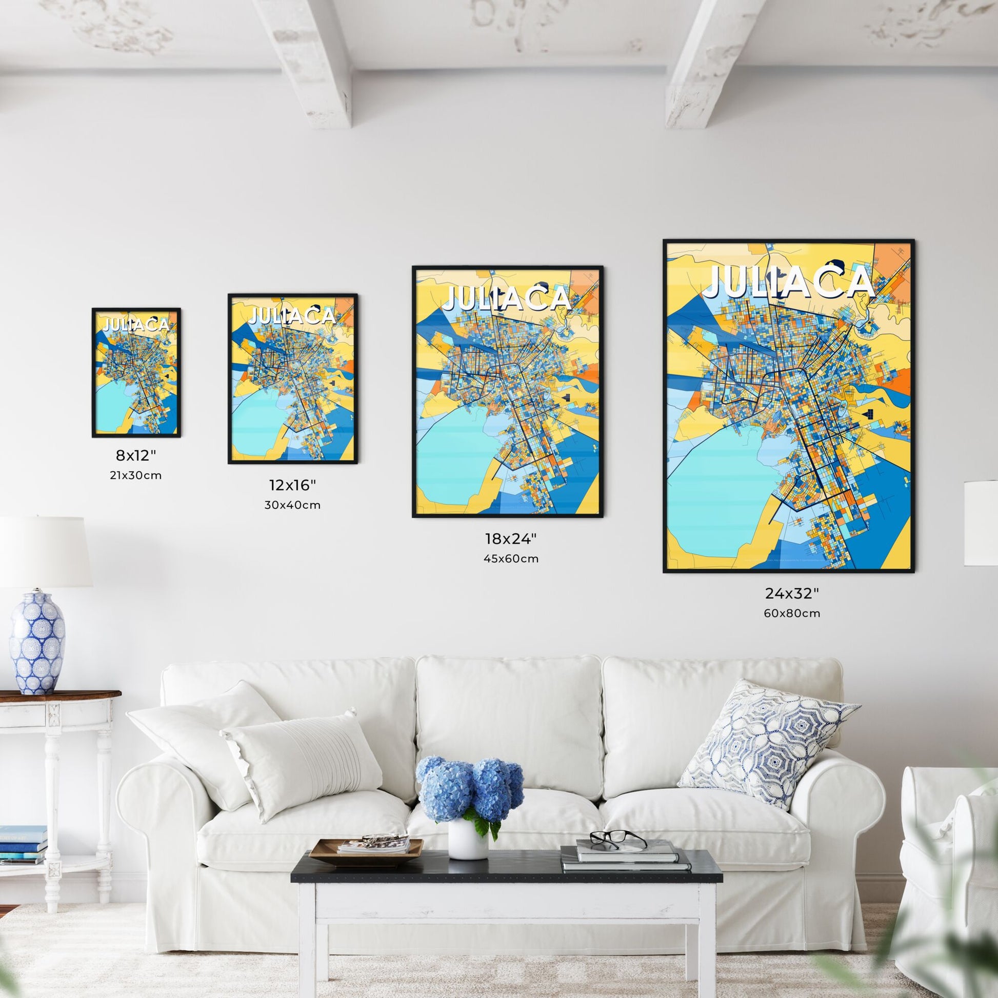 JULIACA PERU Vibrant Colorful Art Map Poster Blue Orange