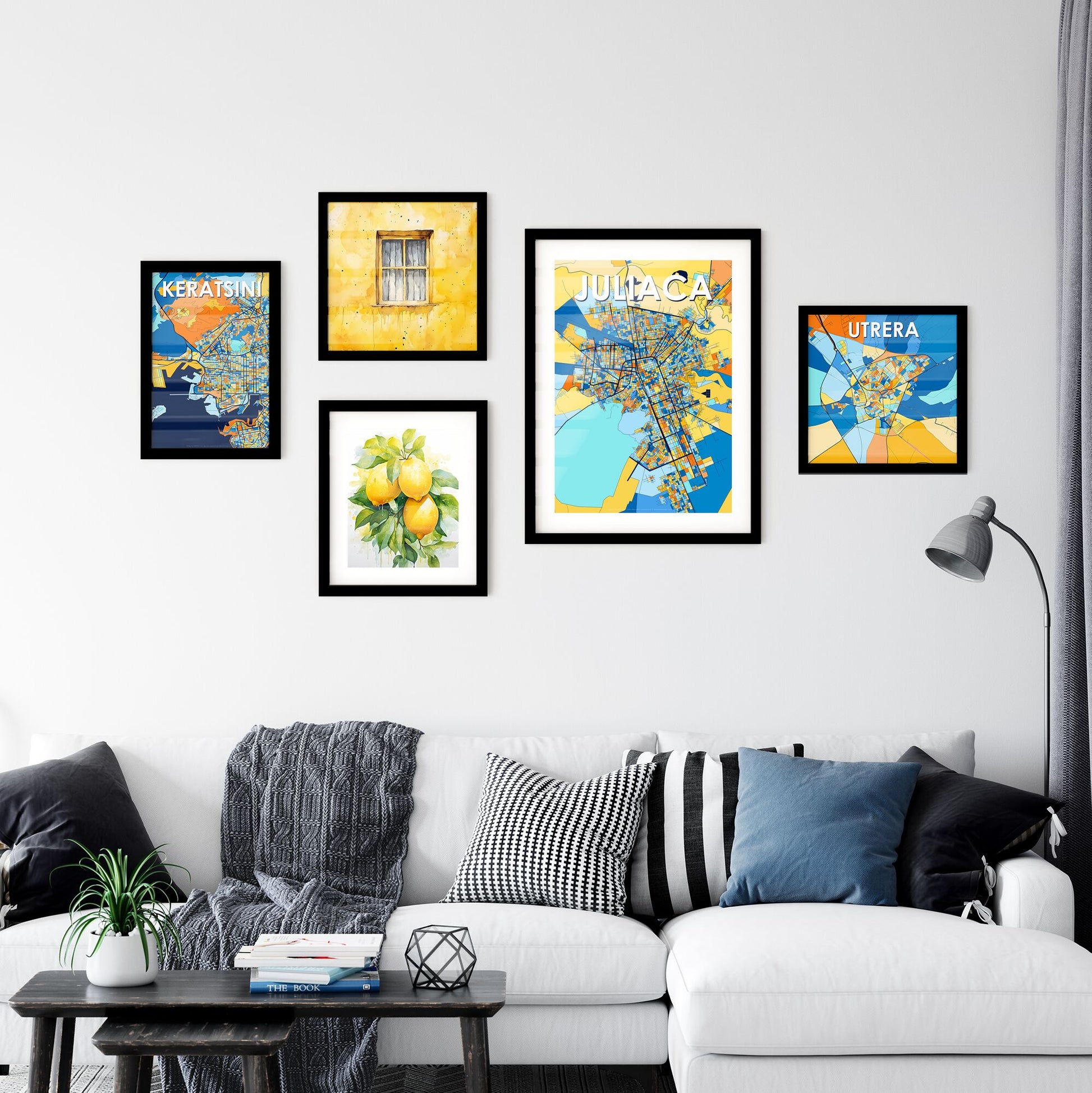 JULIACA PERU Vibrant Colorful Art Map Poster Blue Orange