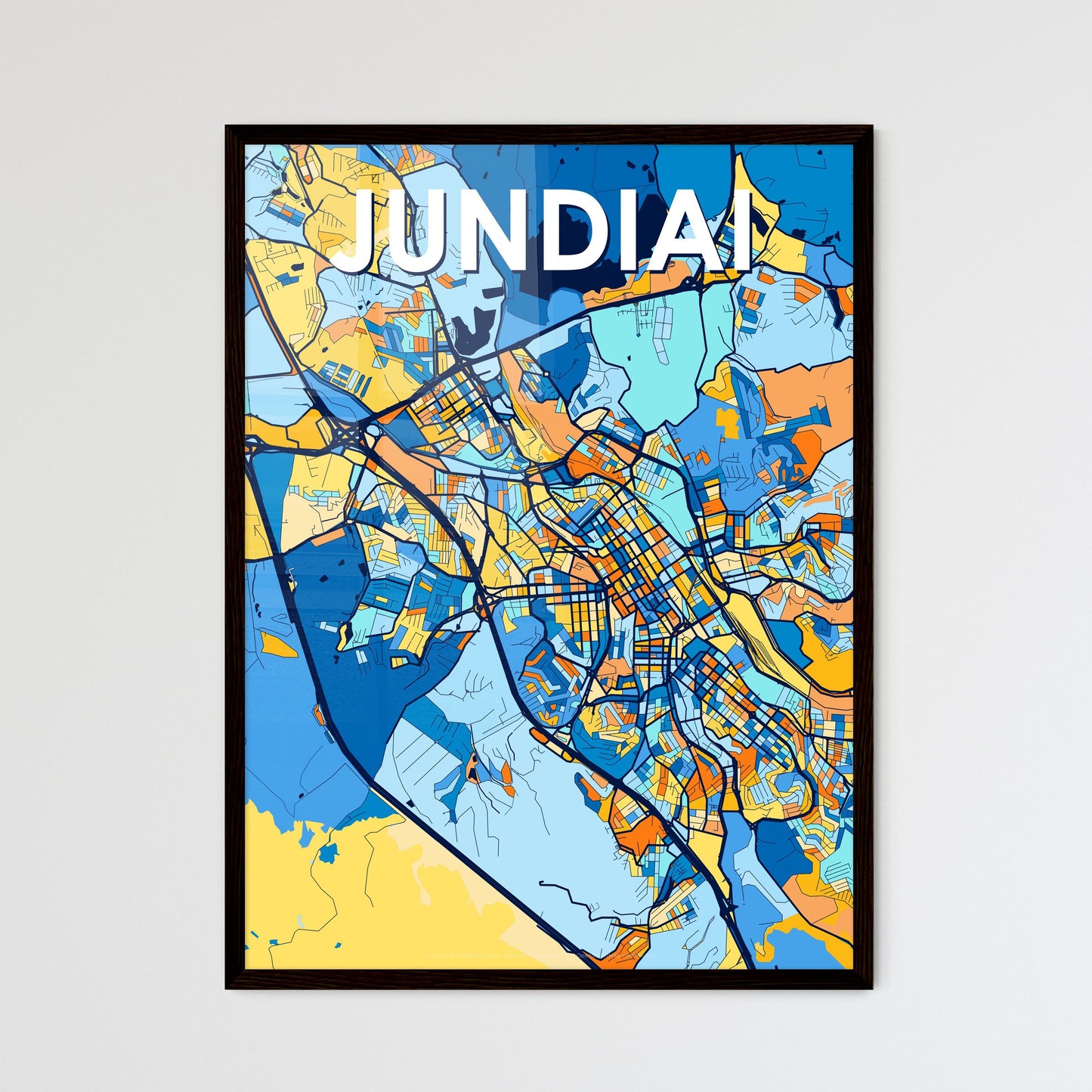 JUNDIAI BRAZIL Vibrant Colorful Art Map Poster Blue Orange